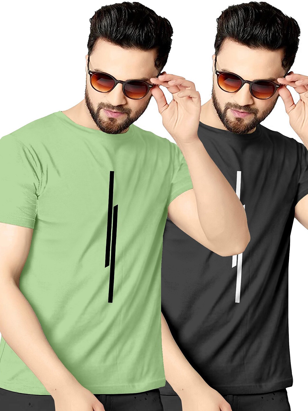 

KAJARU Men Pack Of 2 Green & Black T-shirt