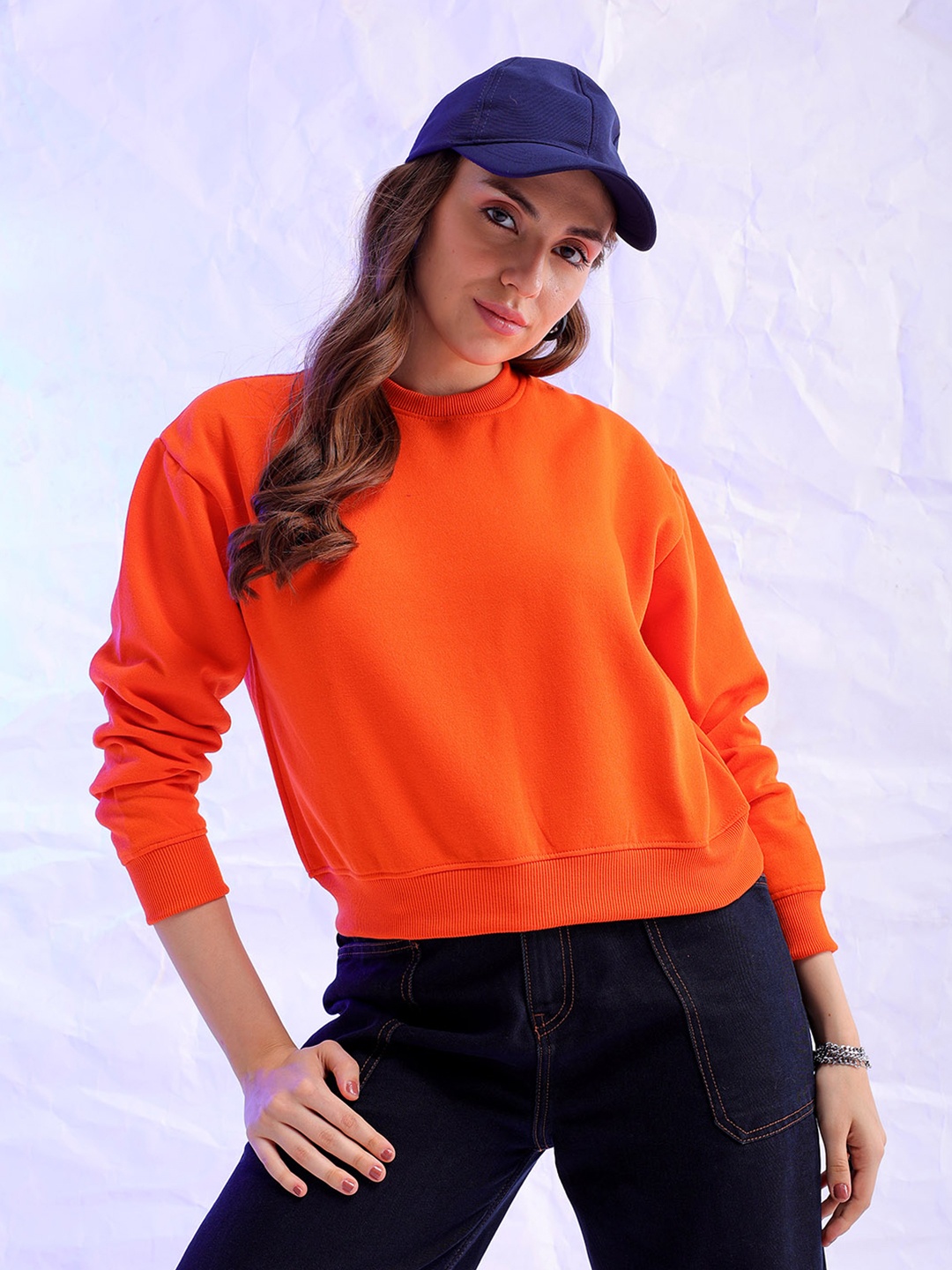 Freehand by The Indian Garage Co Round Neck Pullover Sweatshirt, Orange