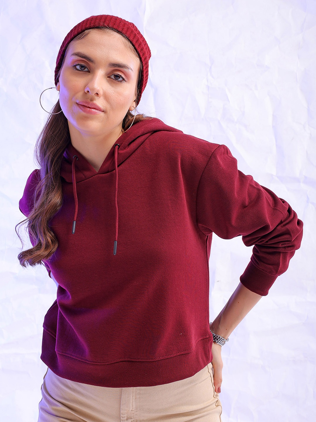 

Freehand by The Indian Garage Co Women Burgundy Hooded Sweatshirt