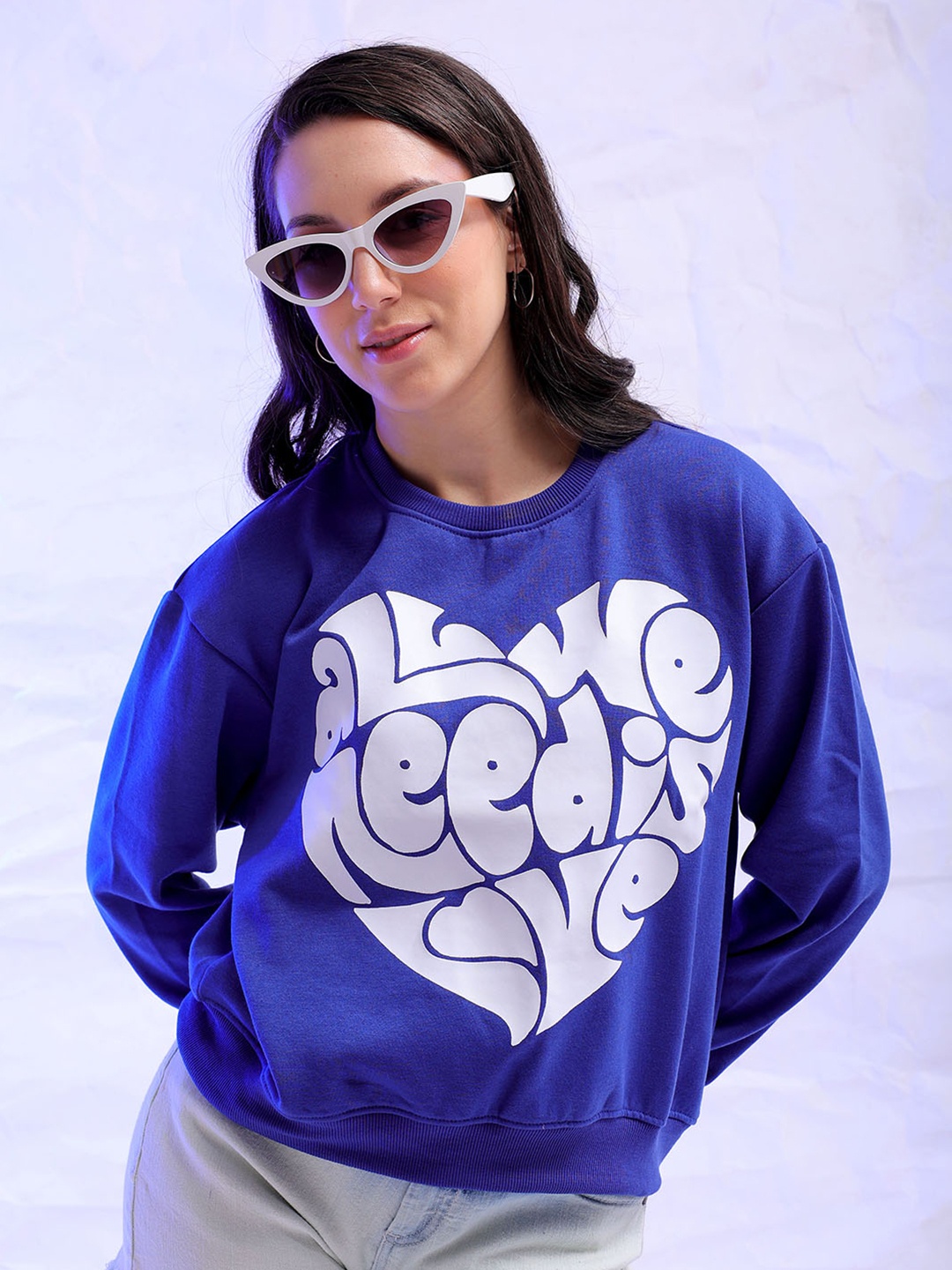 

Freehand by The Indian Garage Co Women Blue Printed Sweatshirt