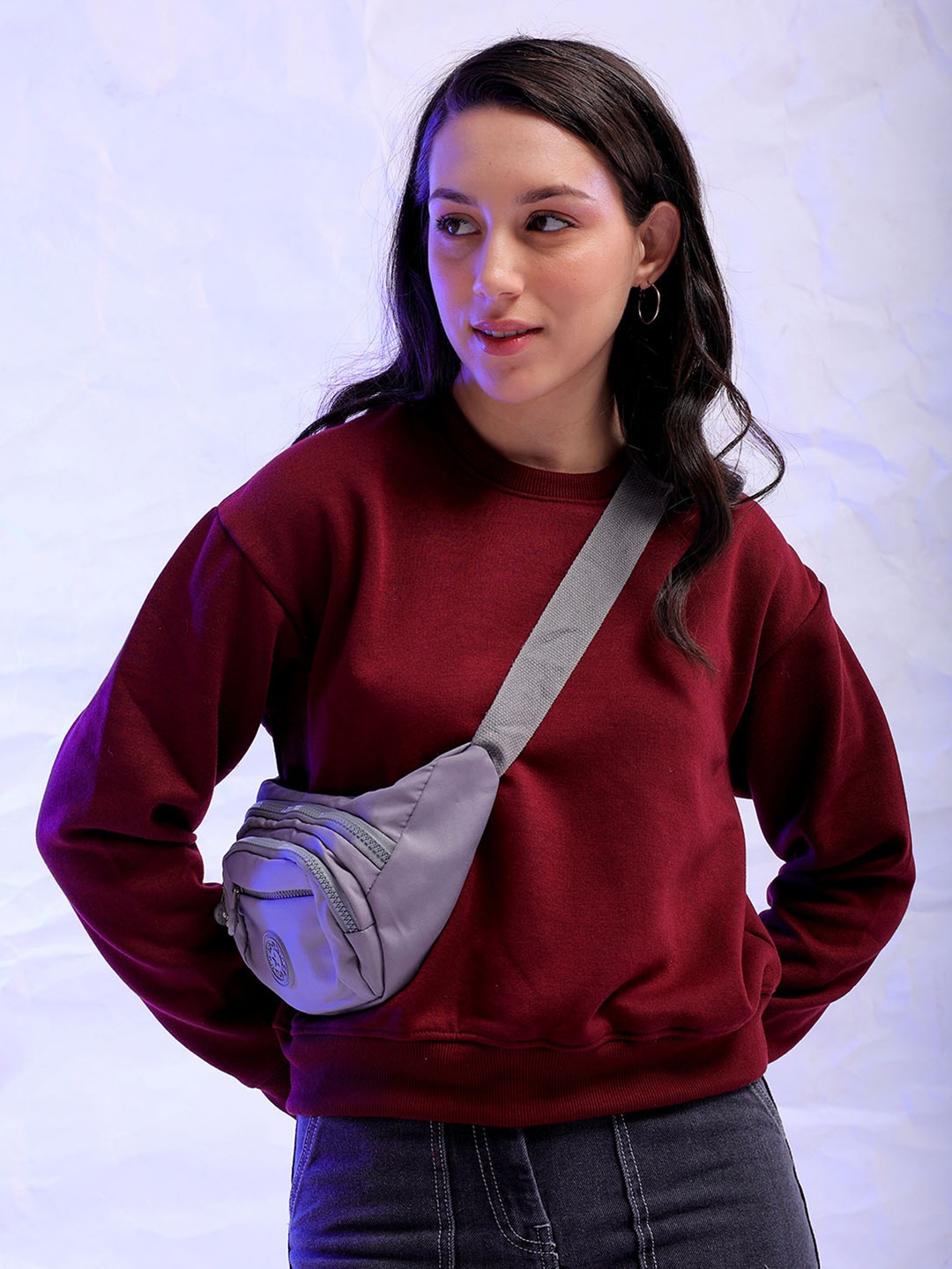 

Freehand by The Indian Garage Co Women Burgundy Long Sleeves Sweatshirt
