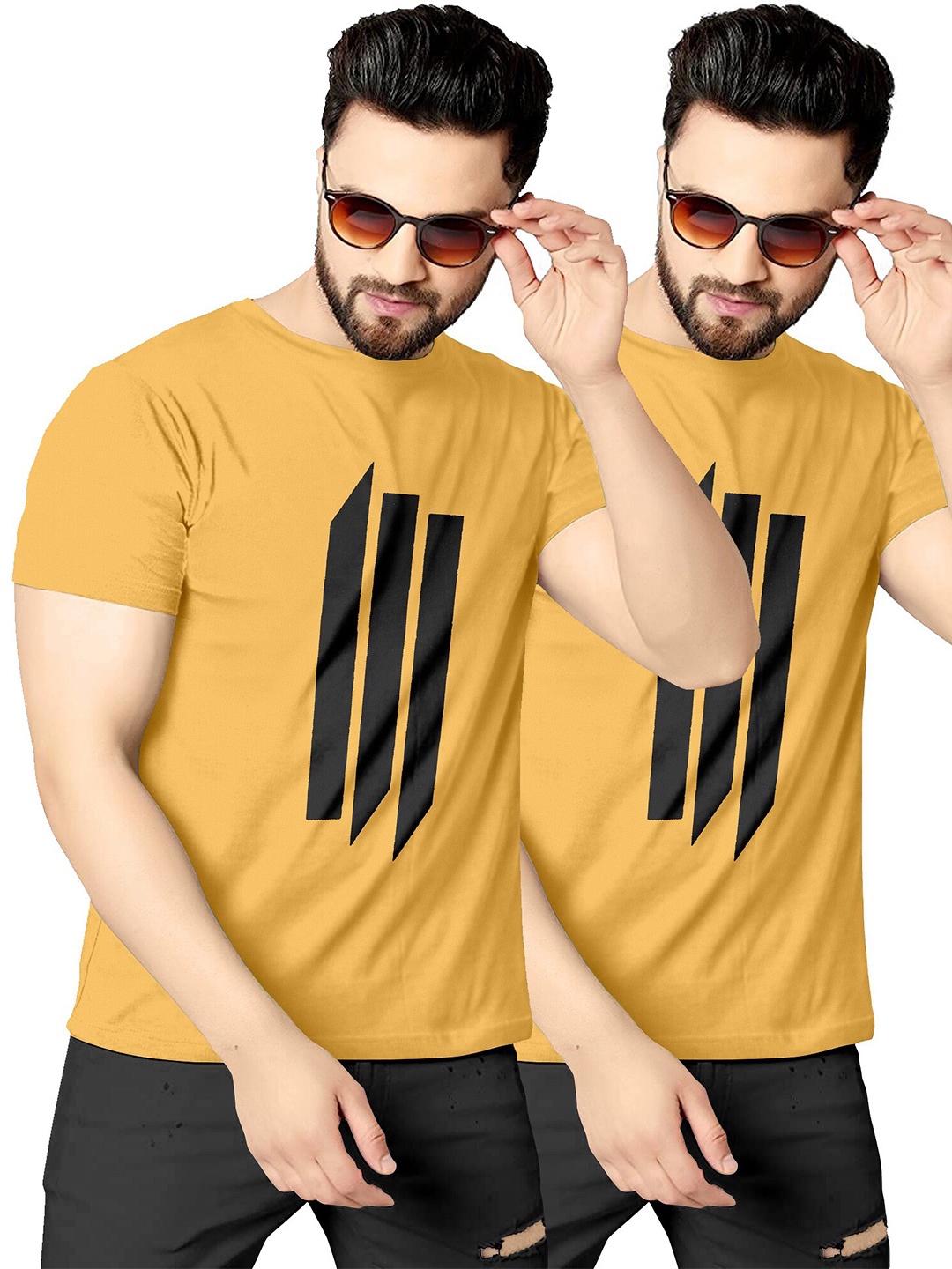

KAJARU Men Yellow Pack Of 2 Printed T-shirt