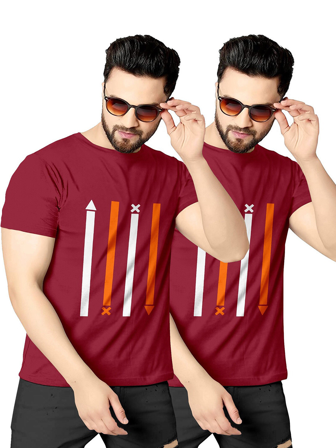 

KAJARU Men Maroon Pack Of 2 Printed T-shirt