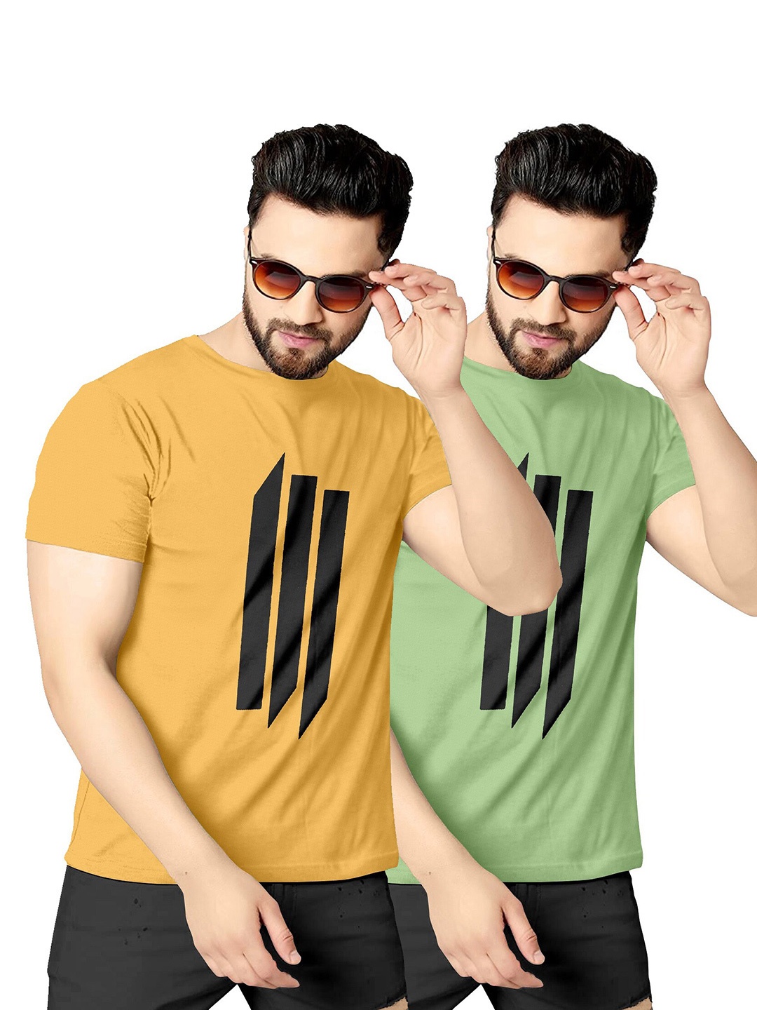 

KAJARU Men Yellow & Green Pack Of 2 Printed T-shirt