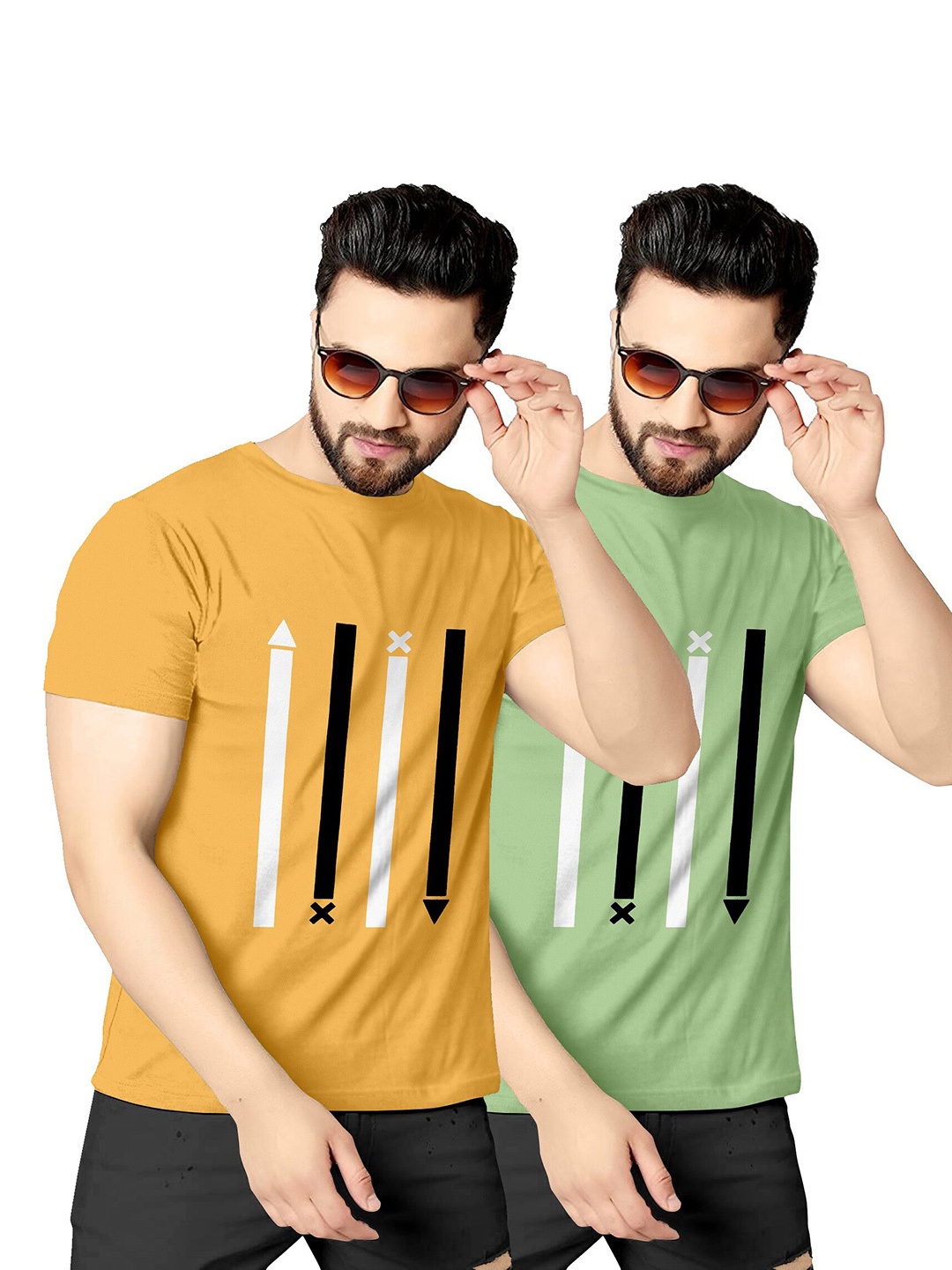 

KAJARU Men Yellow & Green Pack Of 2 Printed T-shirt