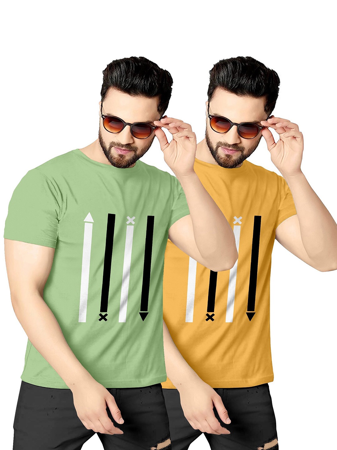 

KAJARU Men Pack Of 2 Green & Yellow Printed T-shirt