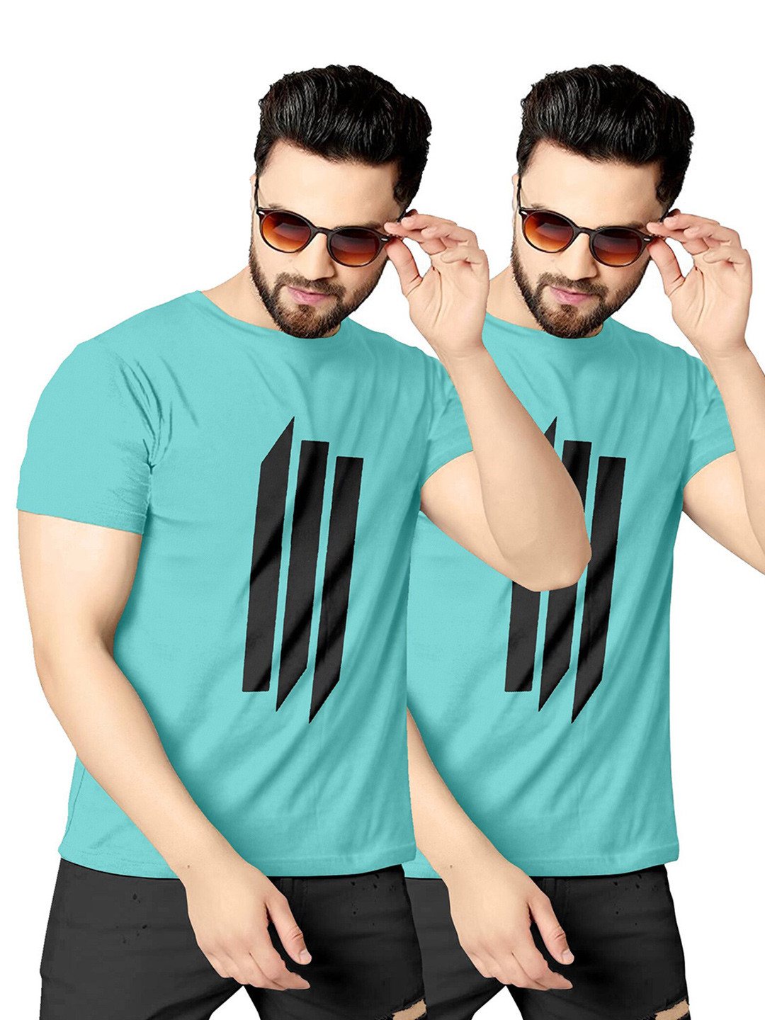 

KAJARU Men Pack Of 2 Blue Printed T-shirt