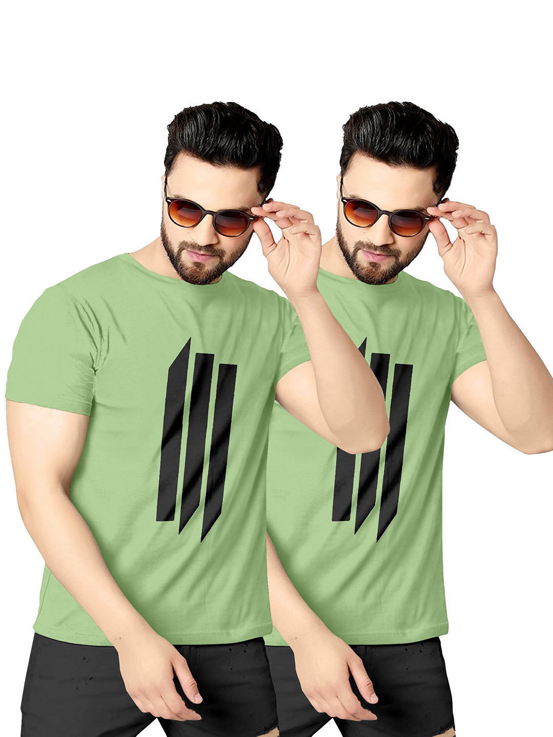 

KAJARU Men Pack Of 2 Green Printed T-shirt