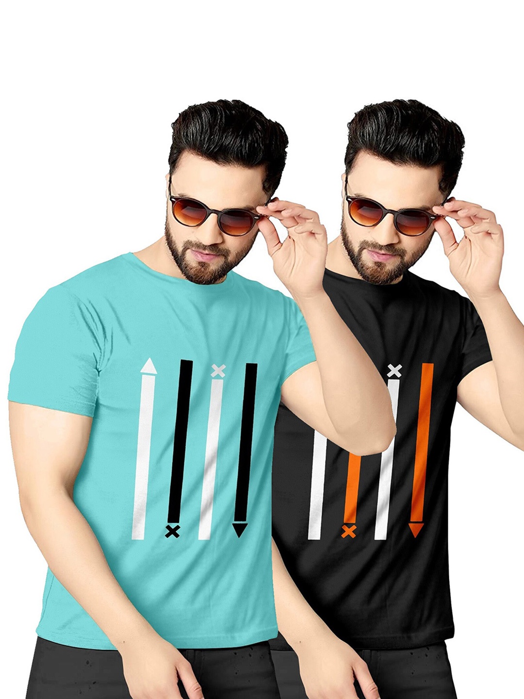

KAJARU Men Pack Of 2 Blue & Black Printed T-shirt