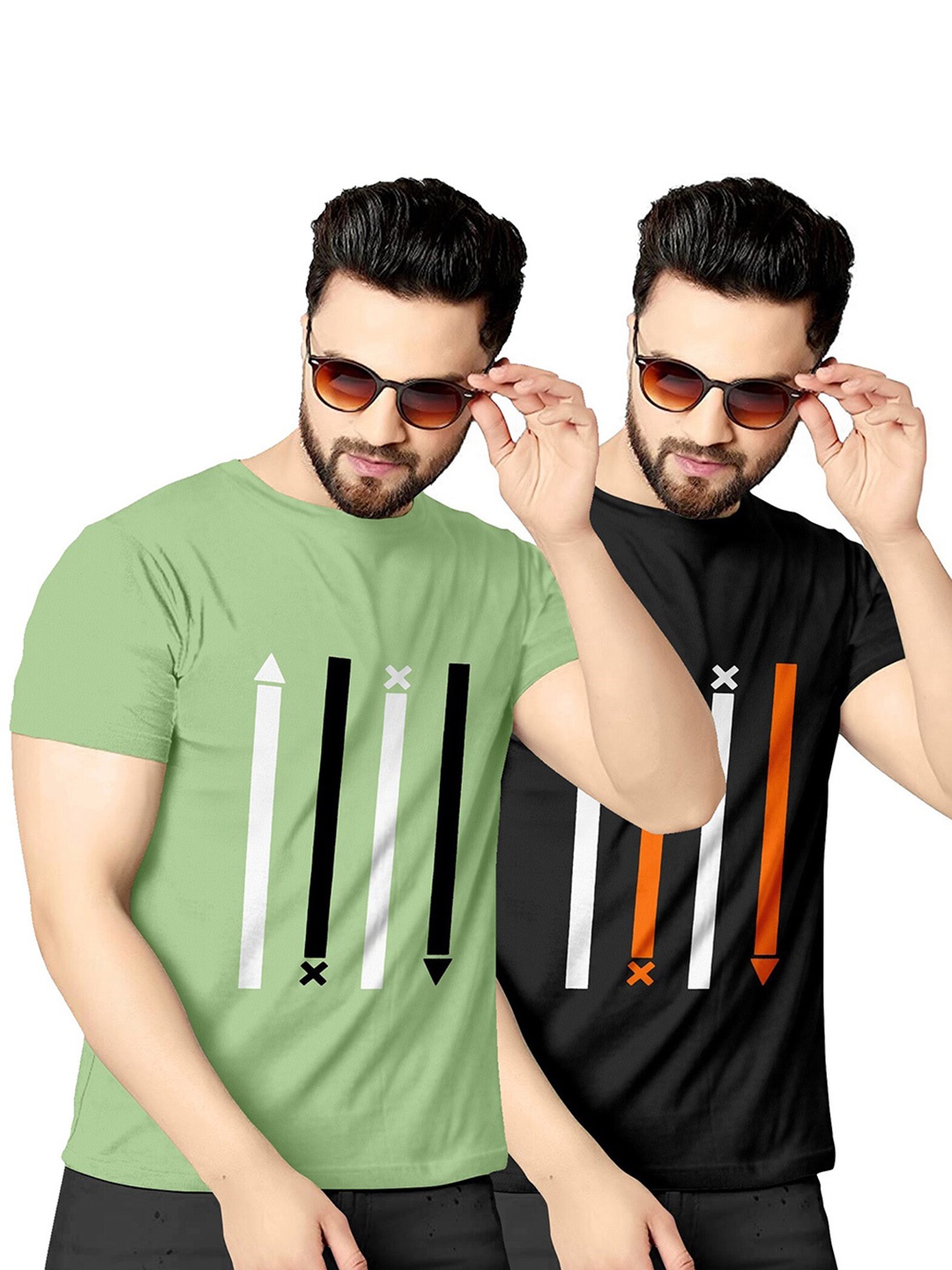 

KAJARU Men Pack Of 2 Green & Black Printed T-shirt
