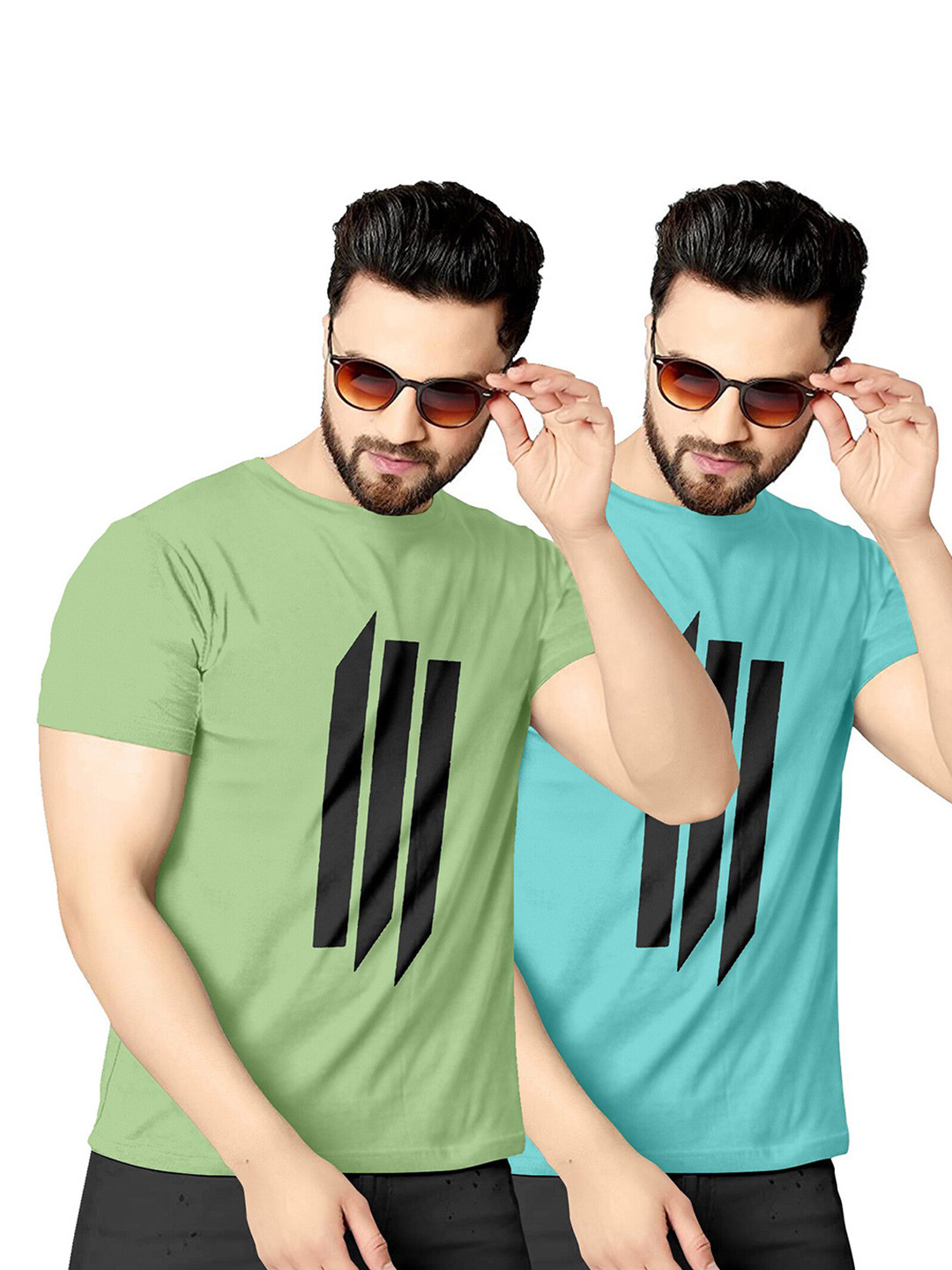 

KAJARU Men Pack Of 2 Green & Blue Printed T-shirt