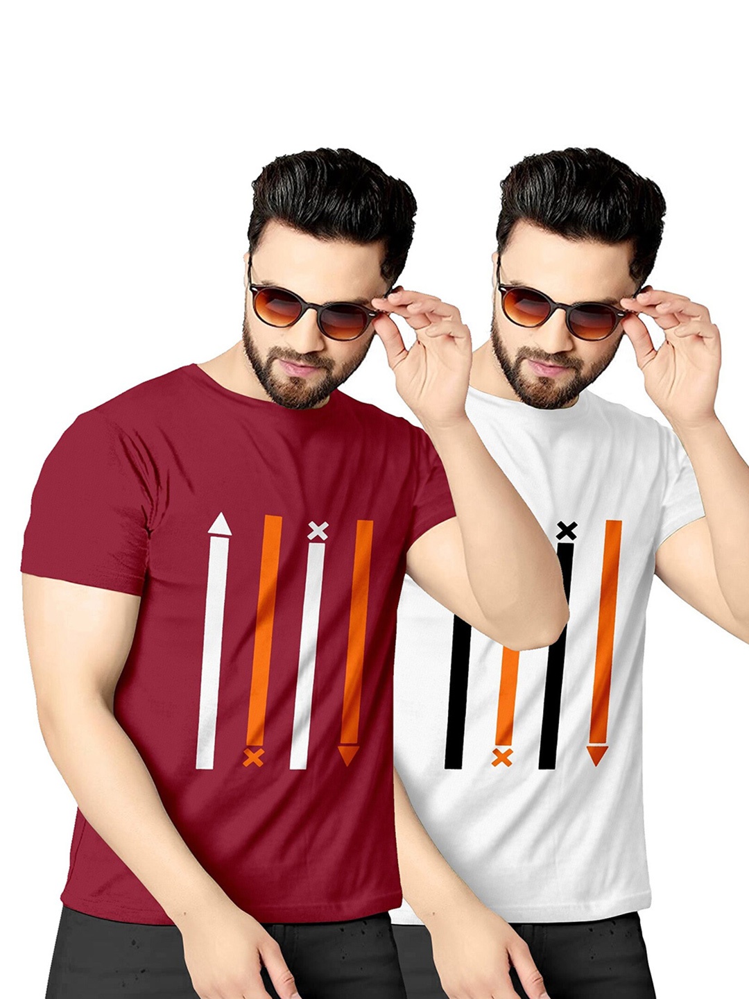 

KAJARU Men Pack Of 2 Maroon & White Printed T-shirt