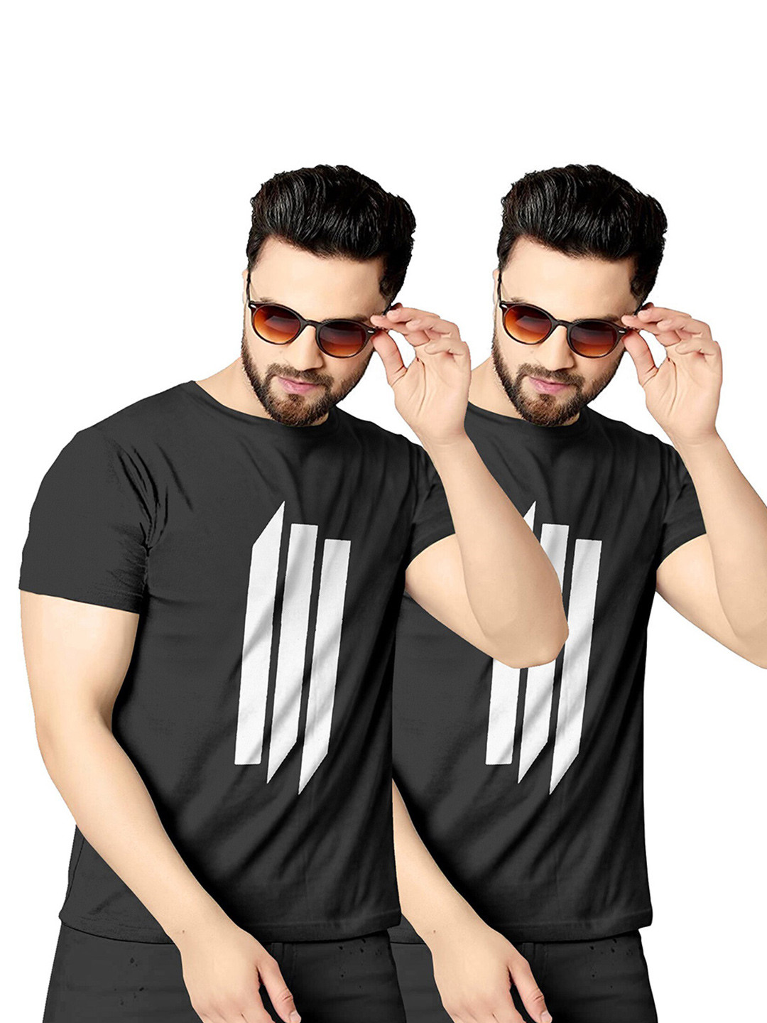 

KAJARU Men Pack Of 2 Black Printed T-shirt