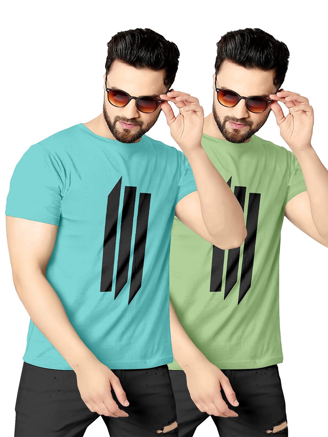 

KAJARU Men Pack Of 2 Blue & Green Printed T-shirt