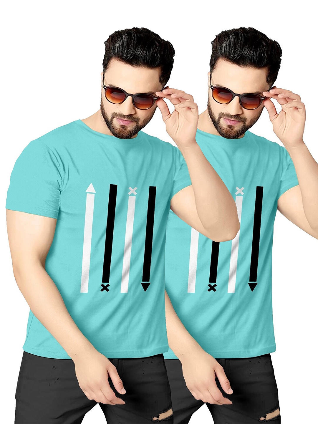 

KAJARU Men Pack Of 2 Blue Printed T-shirt