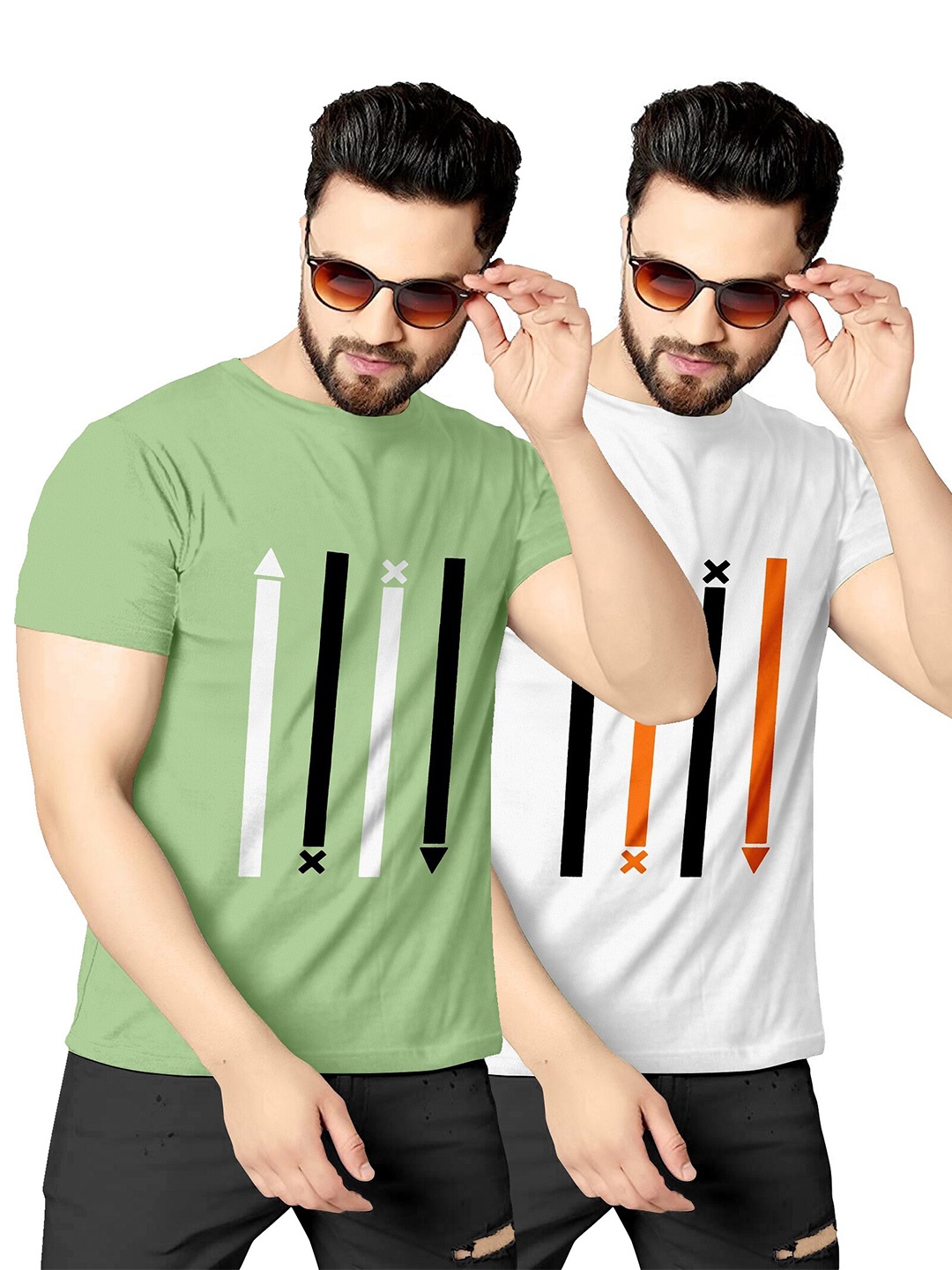 

KAJARU Men Pack Of 2 Green & White Printed T-shirt