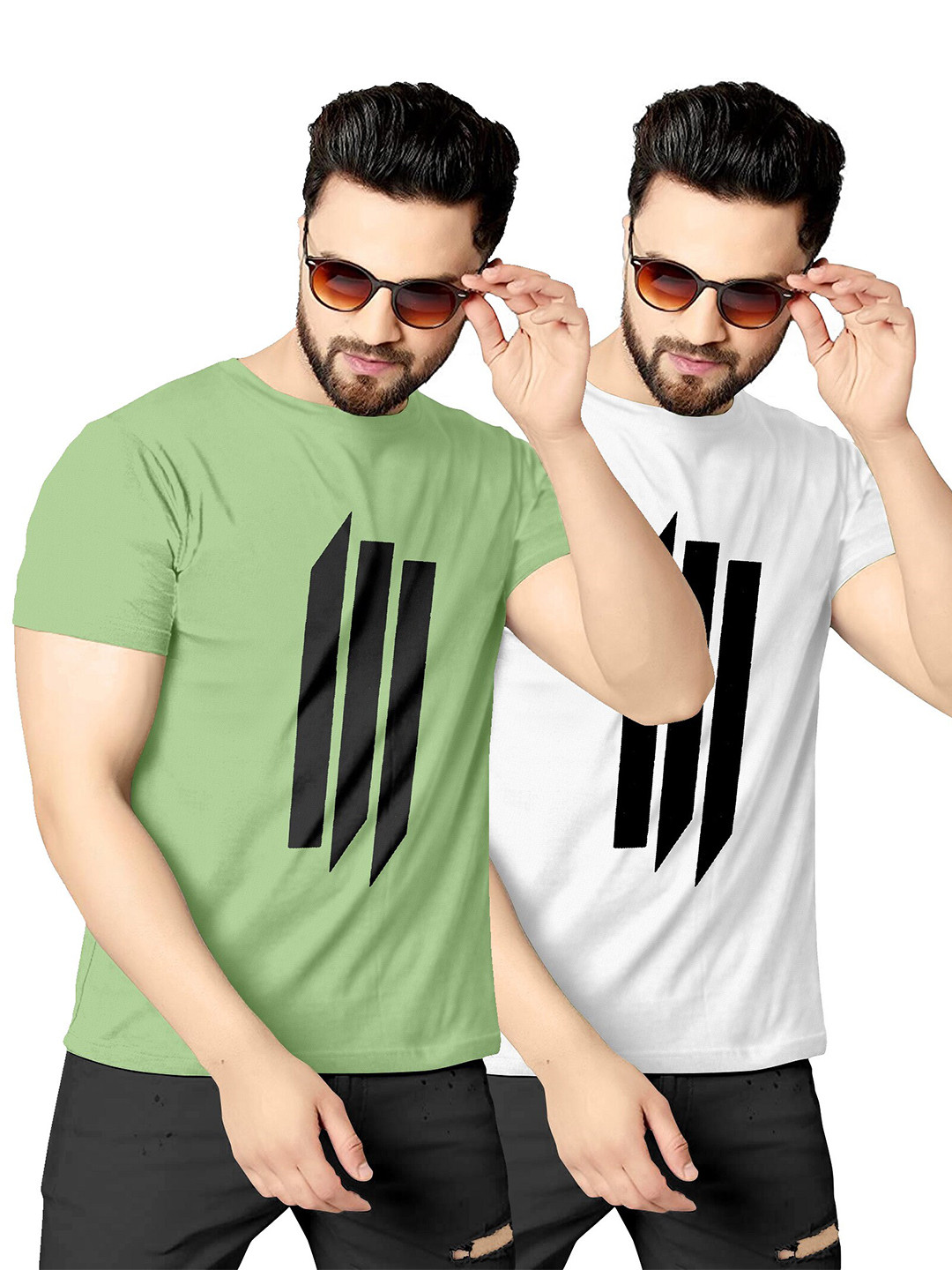 

KAJARU Men Pack Of 2 Green & White Printed T-shirt
