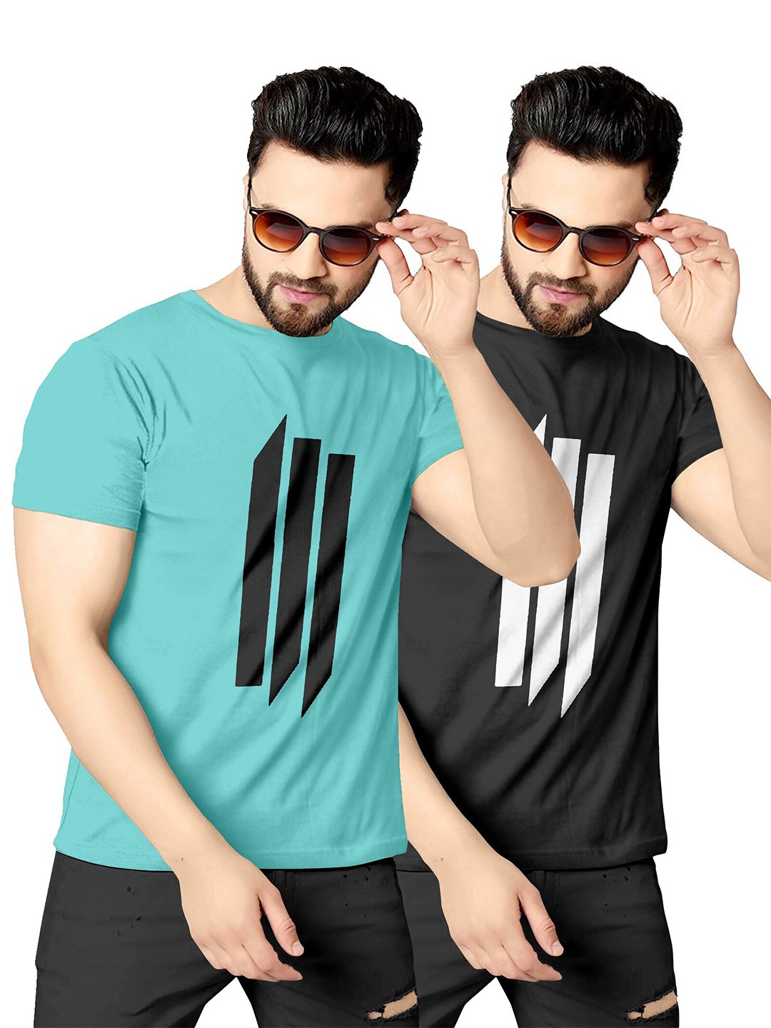 

KAJARU Men Pack Of 2 Blue & Black Printed T-shirt