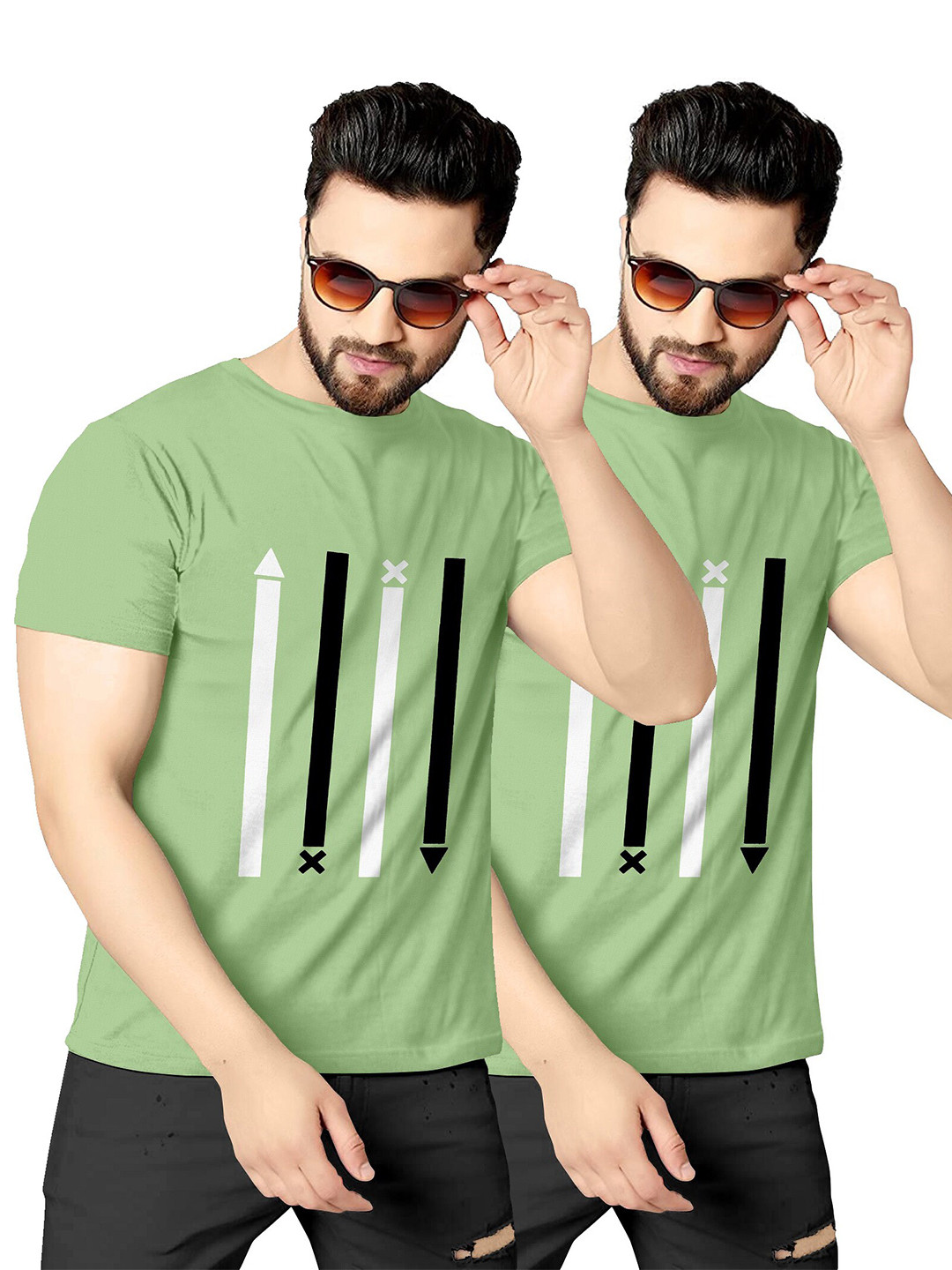 

KAJARU Men Pack Of 2 Green Printed T-shirt