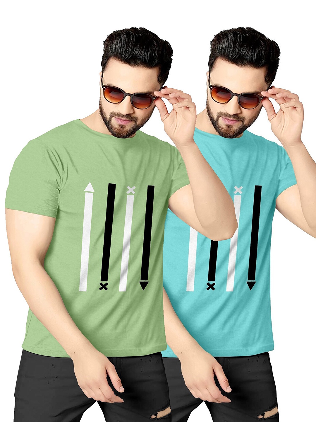 

KAJARU Men Pack Of 2 Green & Blue Printed T-shirt