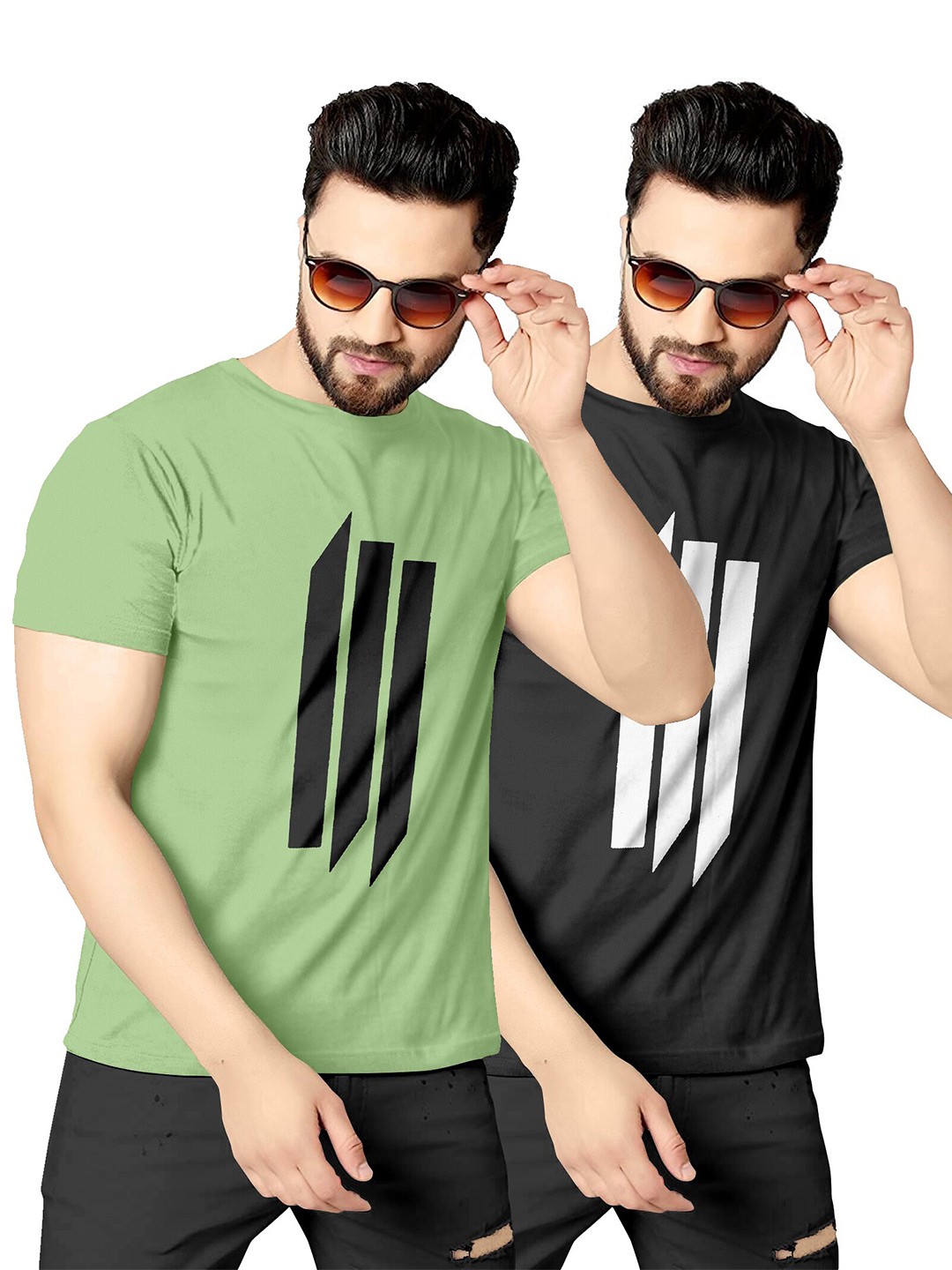 

KAJARU Men Pack Of 2 Green & Black Printed T-shirt