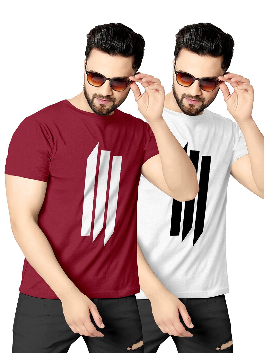 

KAJARU Men Pack Of 2 Maroon & White Printed T-shirt