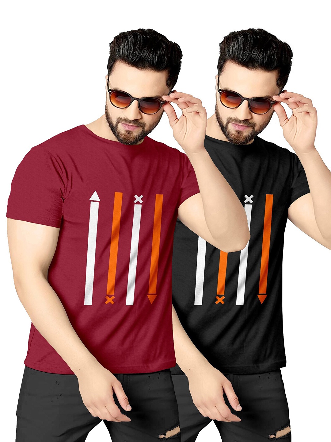 

KAJARU Men Pack Of 2 Maroon & Black Printed T-shirt