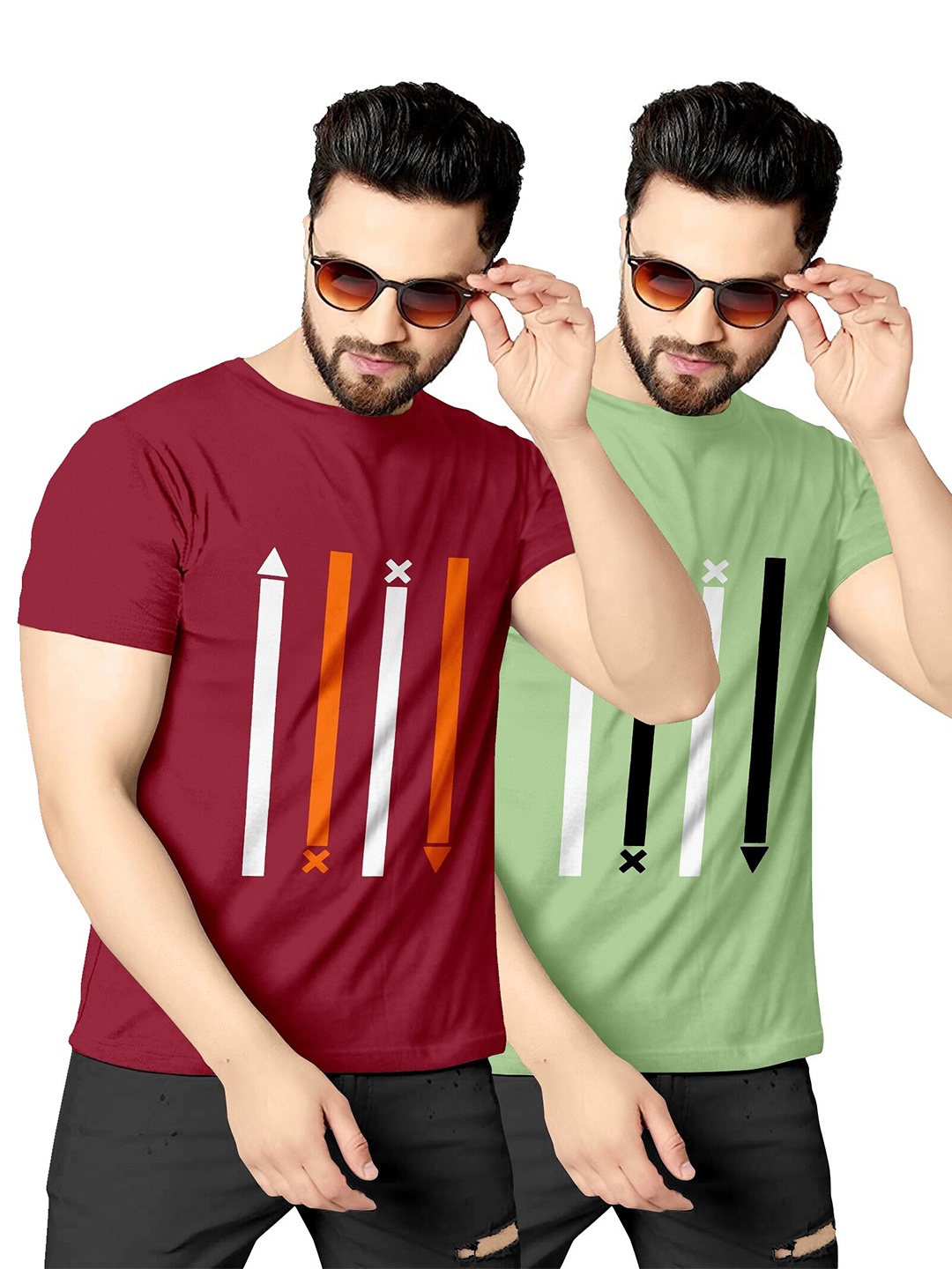 

KAJARU Men Pack Of 2 Maroon & Green Printed T-shirt