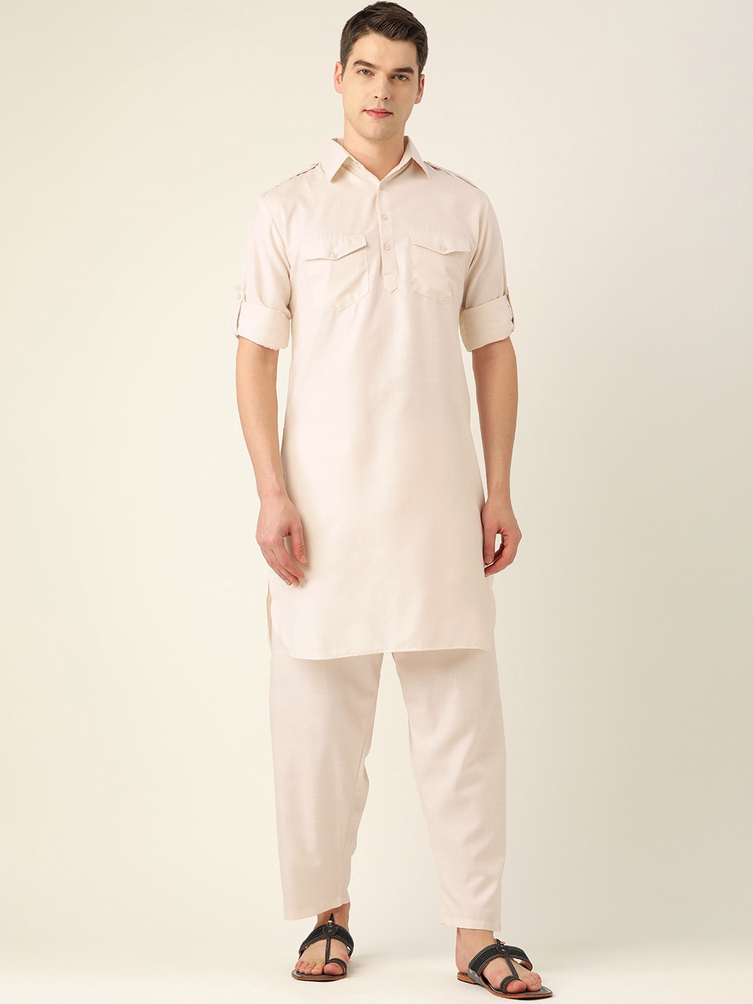 

Molly & Michel Men Pathani Cotton Kurta, Cream