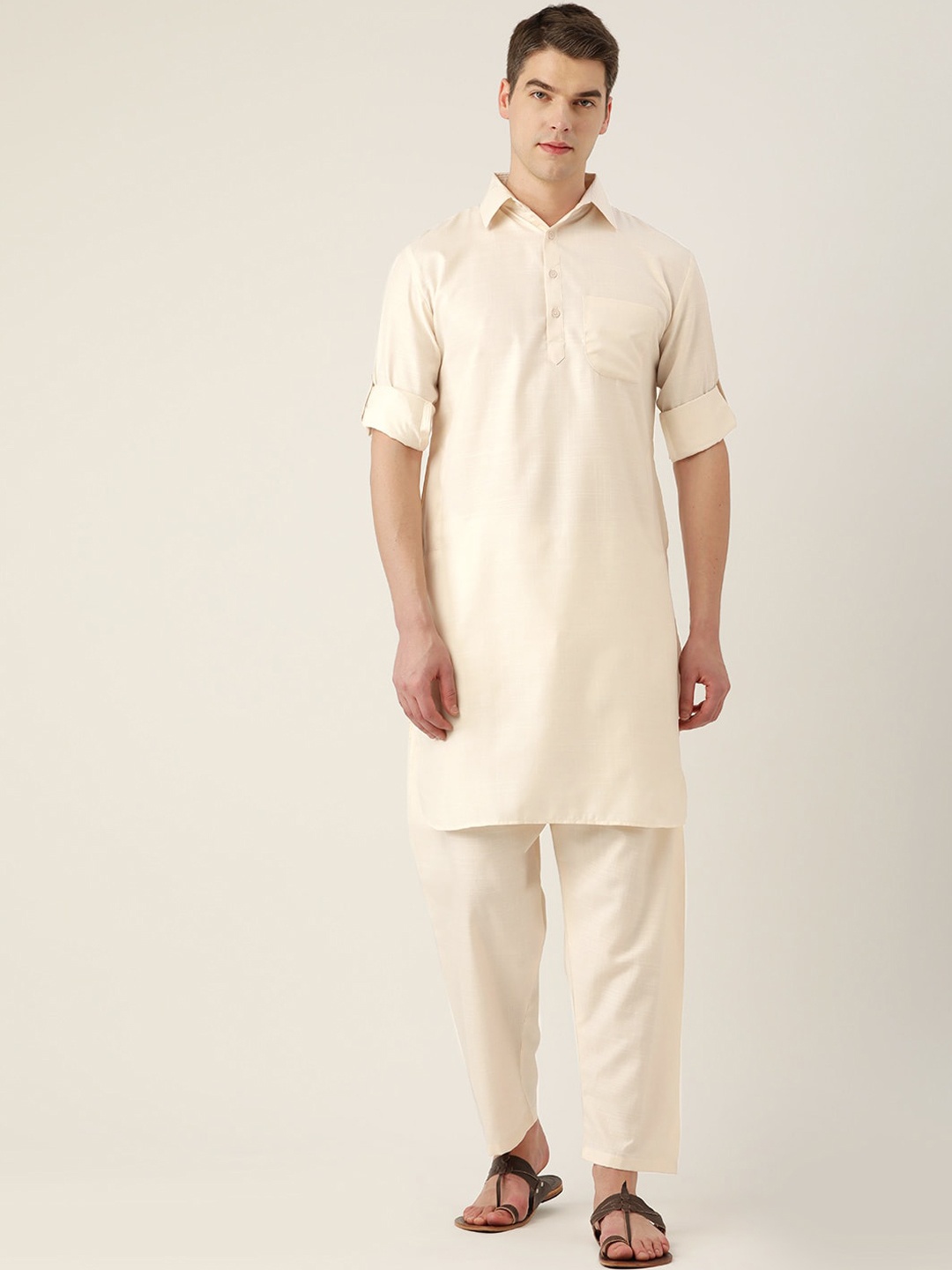 

Molly & Michel Men Pathani Cotton Kurta, Cream
