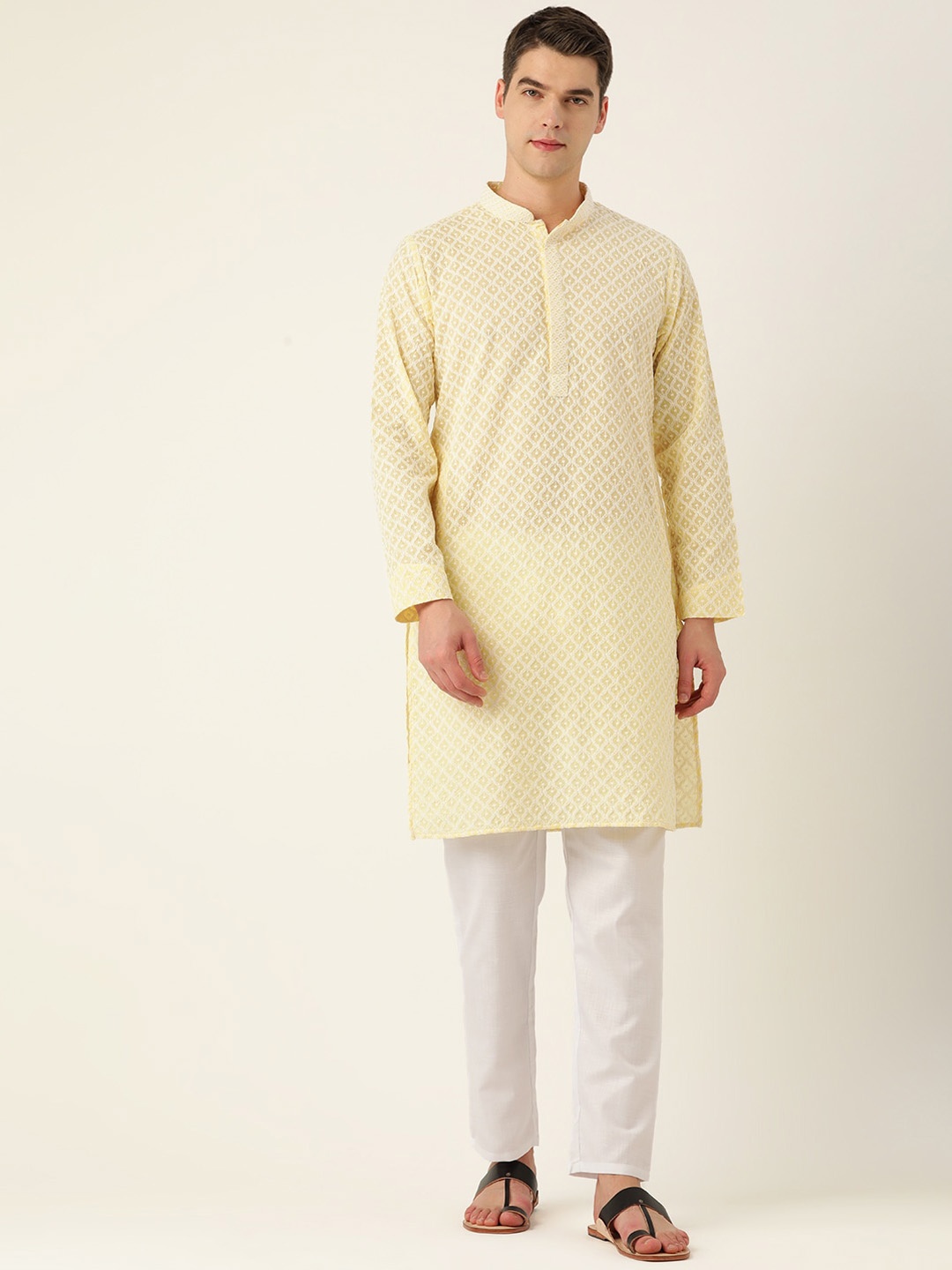 

Molly & Michel Men Ethnic Motifs Cotton Kurta, Yellow