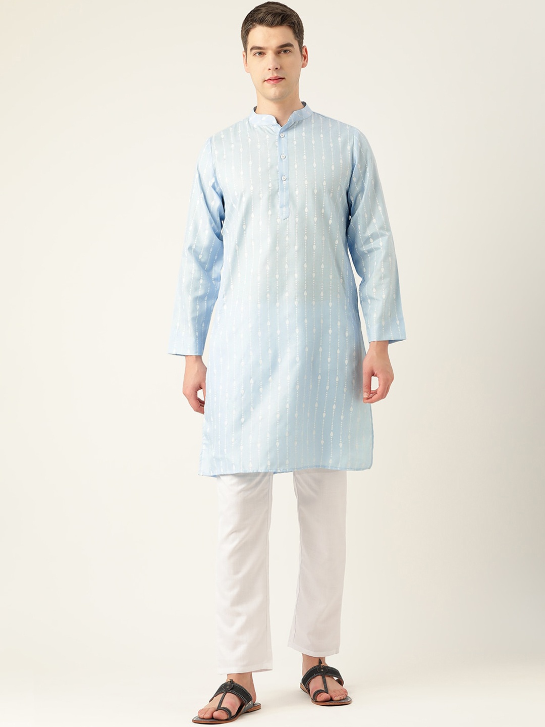 

Molly & Michel Men Geometric Printed Cotton Kurta, Blue