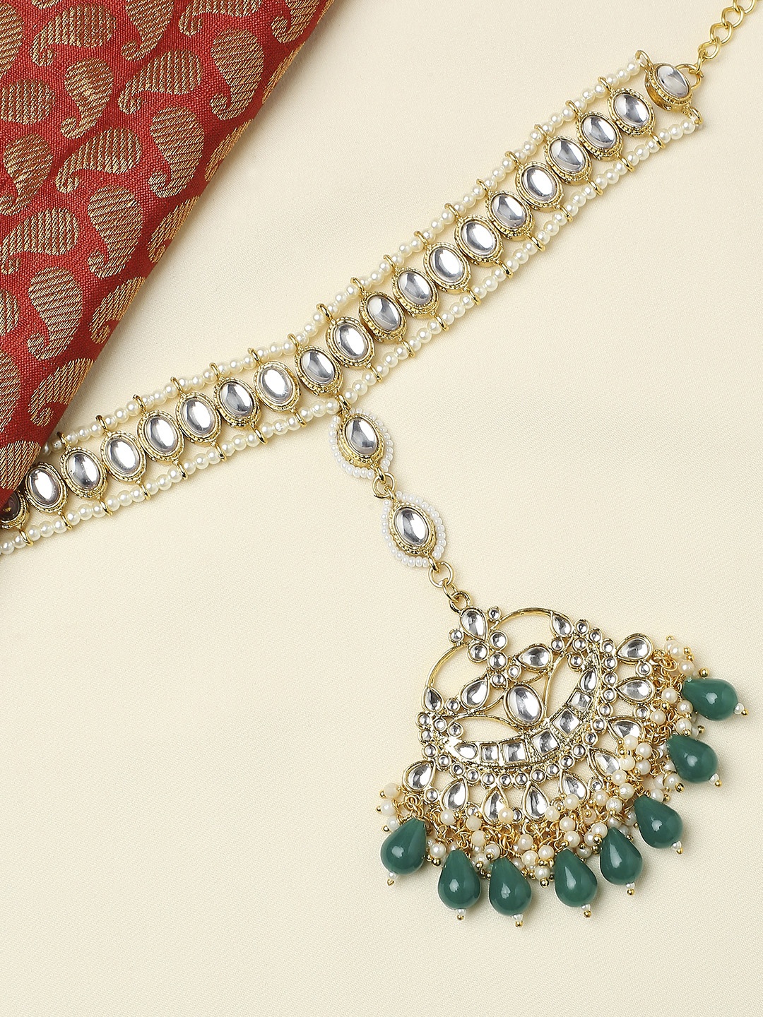 OOMPH Gold-Plated Kundan Stone-Studded Head Jewellery, Green