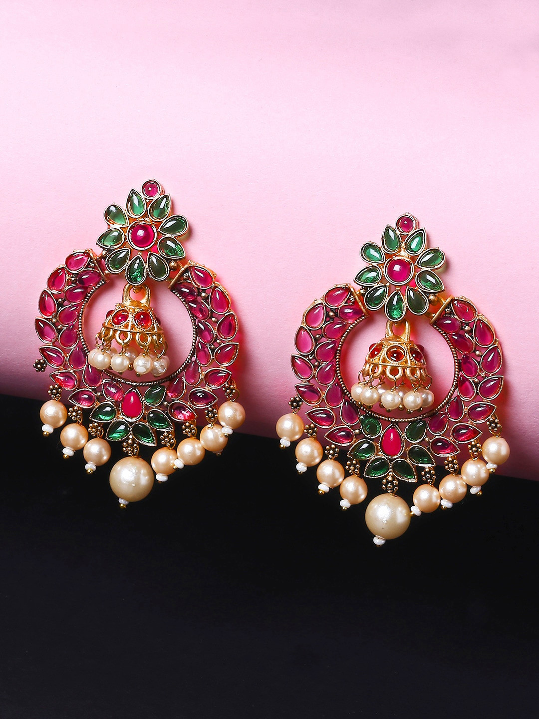 

OOMPH Red & Green Floral Chandbalis Earrings