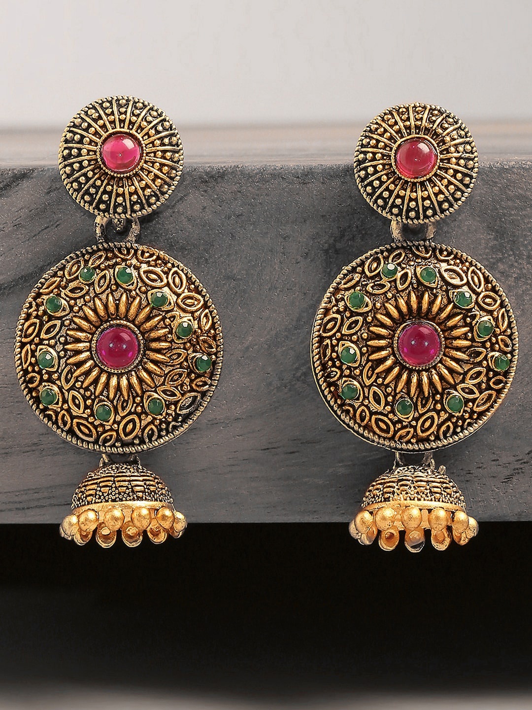 

OOMPH Gold-Toned Floral Jhumkas Earrings