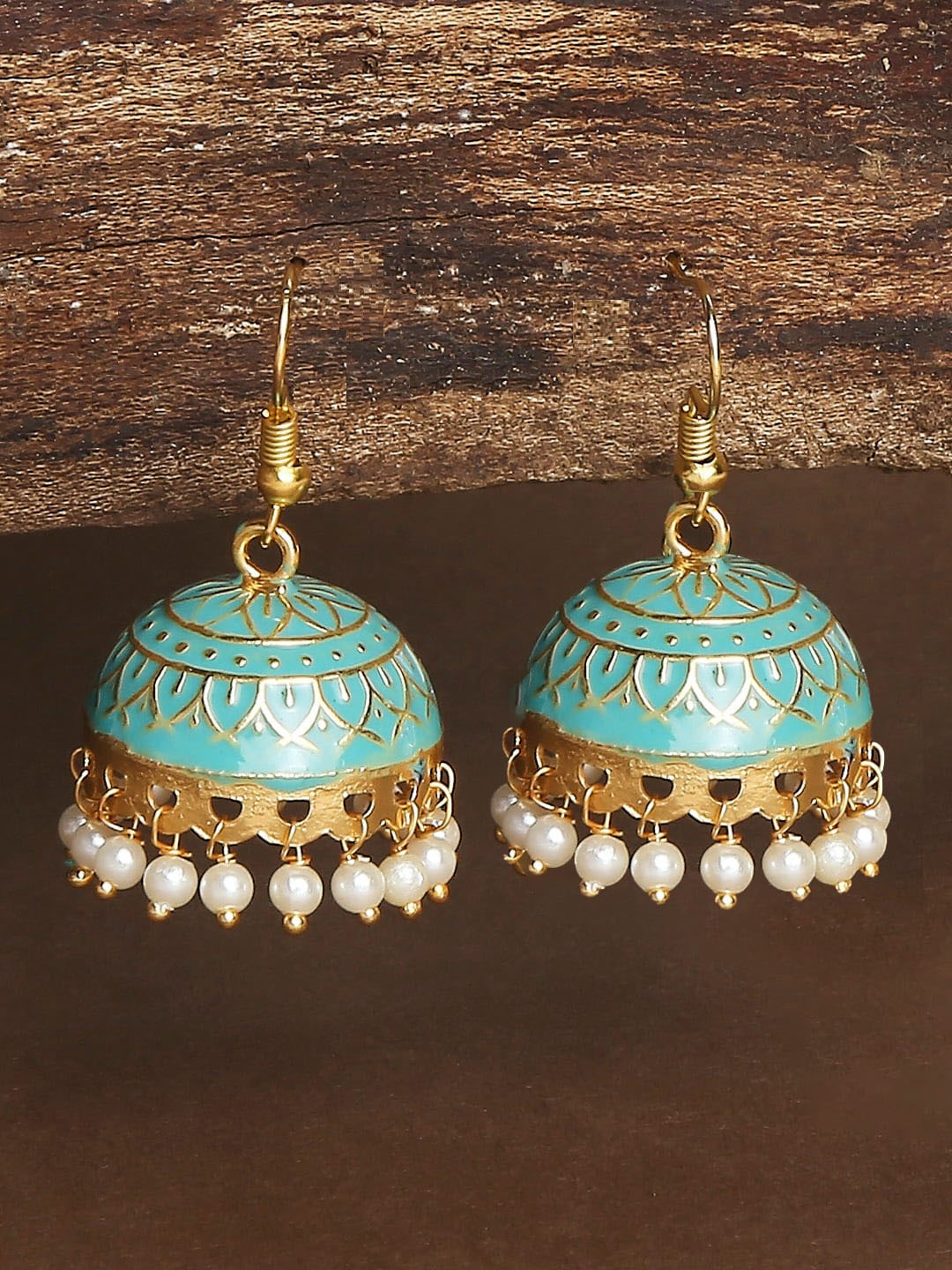 

OOMPH Green & Gold-Toned Dome Shaped Jhumkas Earrings