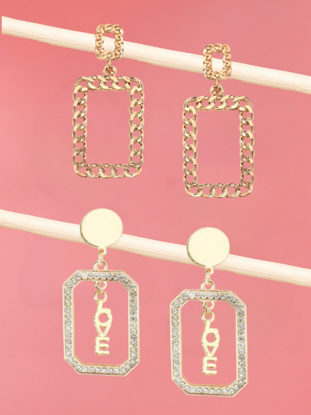 

OOMPH Gold-Toned & Cream Set Of 2 Contemporary Drop Earrings