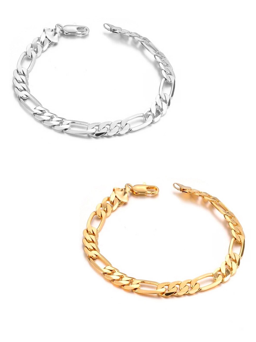 

OOMPH Men Set of 2 Gold-Toned & Silver-Toned Gold-Plated Bracelet