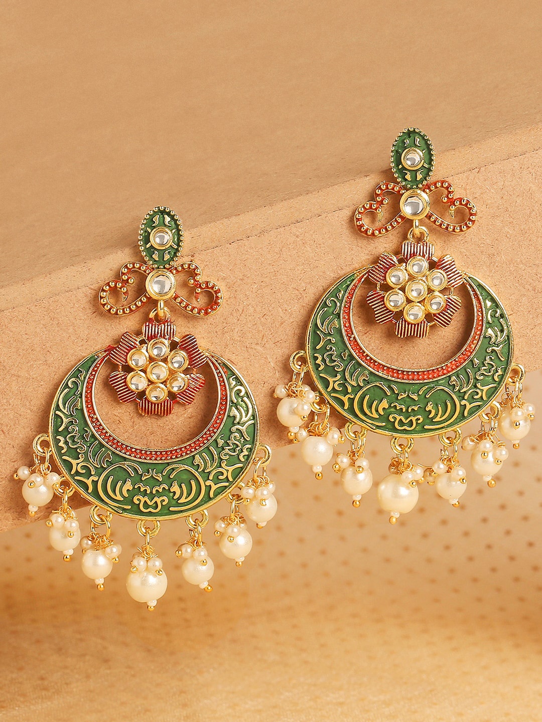 

OOMPH Green & White Contemporary Chandbalis Earrings