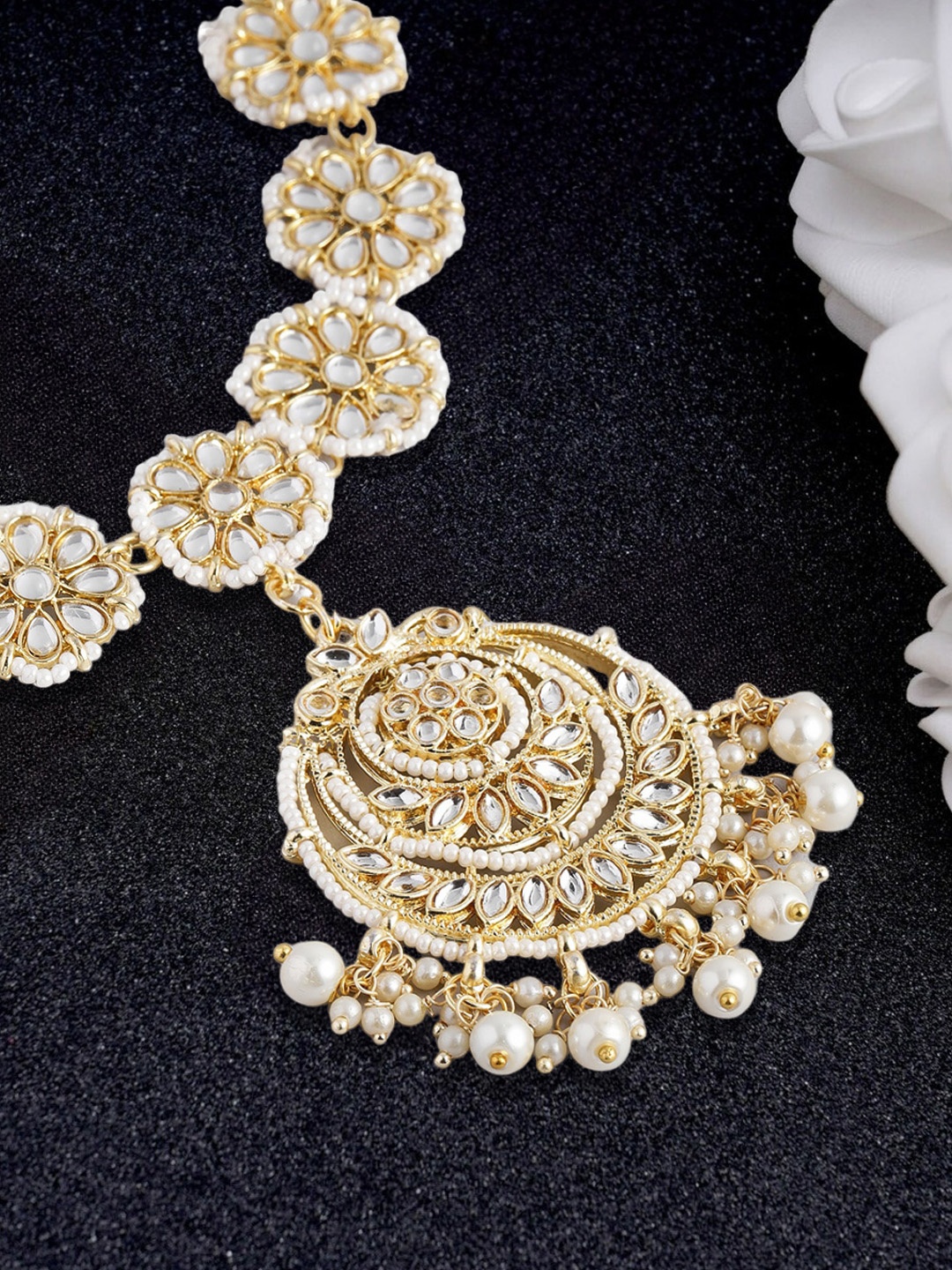 

OOMPH Gold-Plated Kundan-Studded & Pearl Beaded Sheeshphool