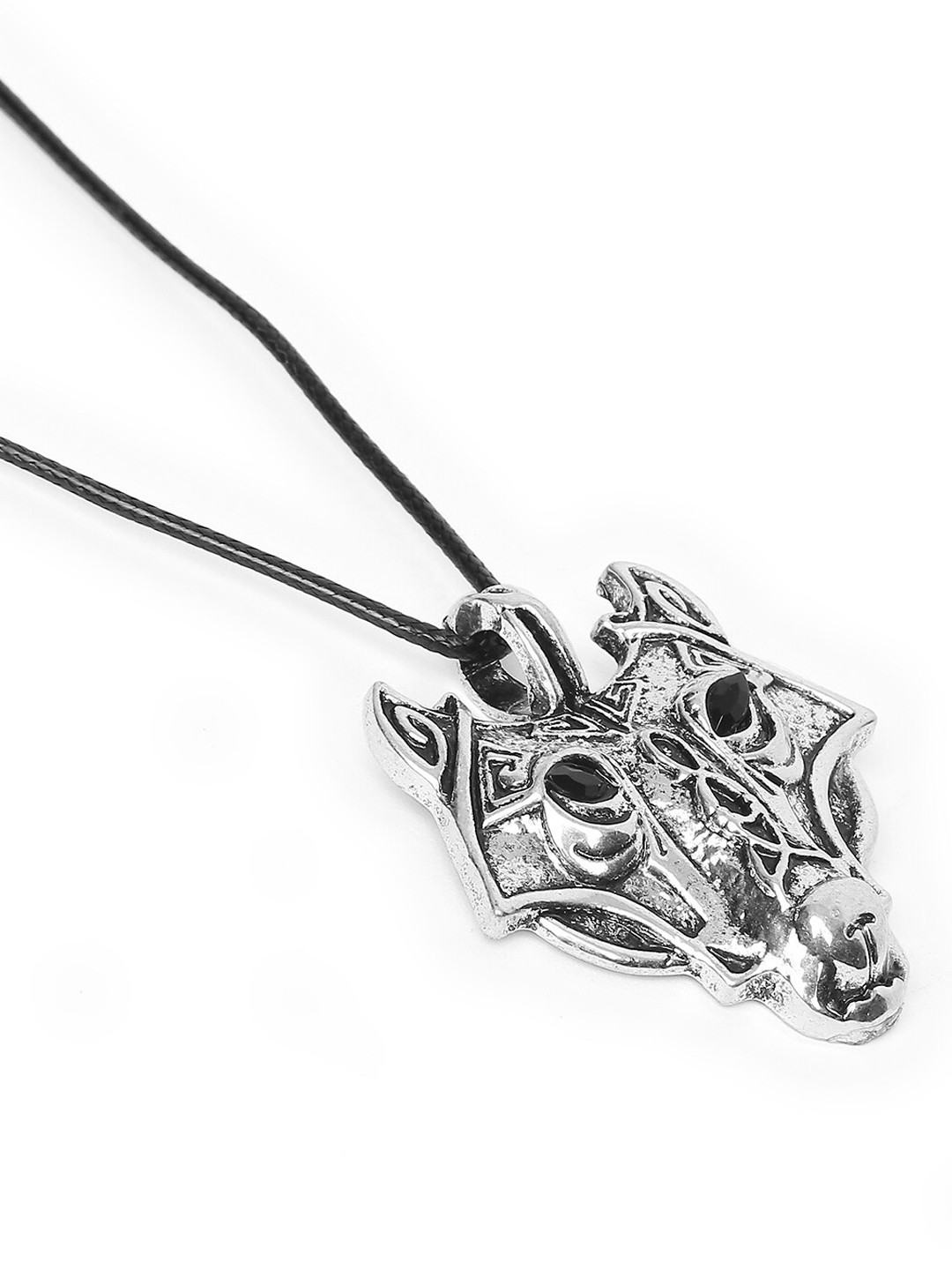 

OOMPH Men Silver-Toned Wolf Design Pendant With Chain