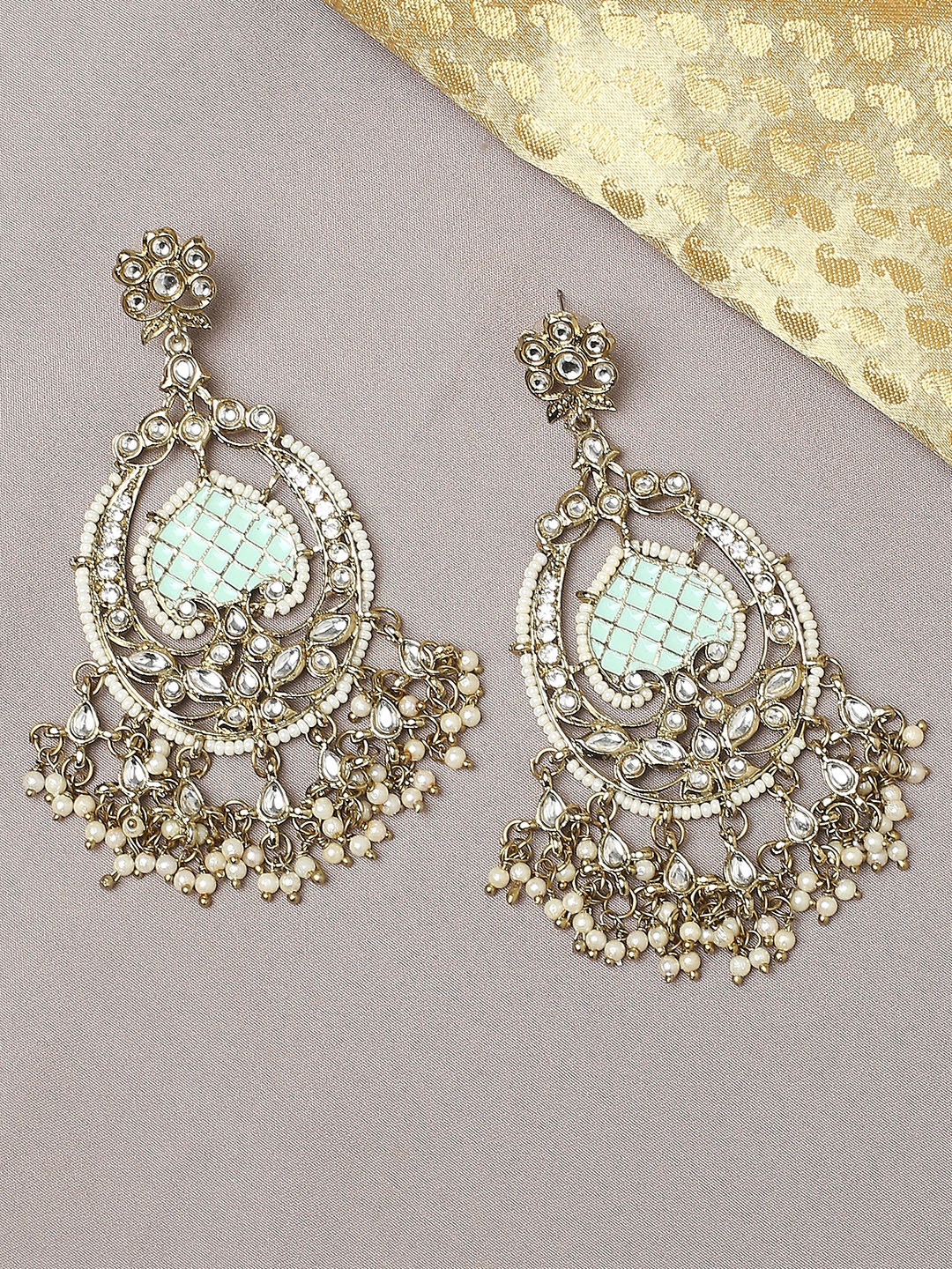 

OOMPH Green & Gold-Toned Contemporary Chandbalis Earrings