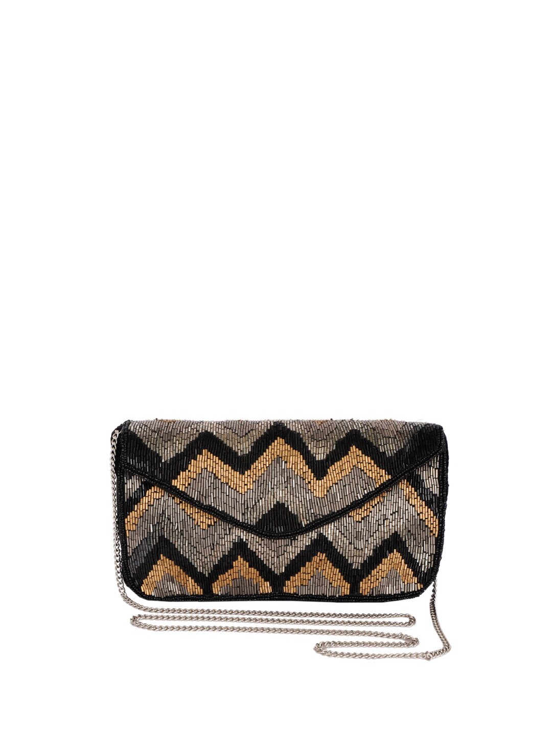 

REZZY Embroidered Envelope Clutch, Black