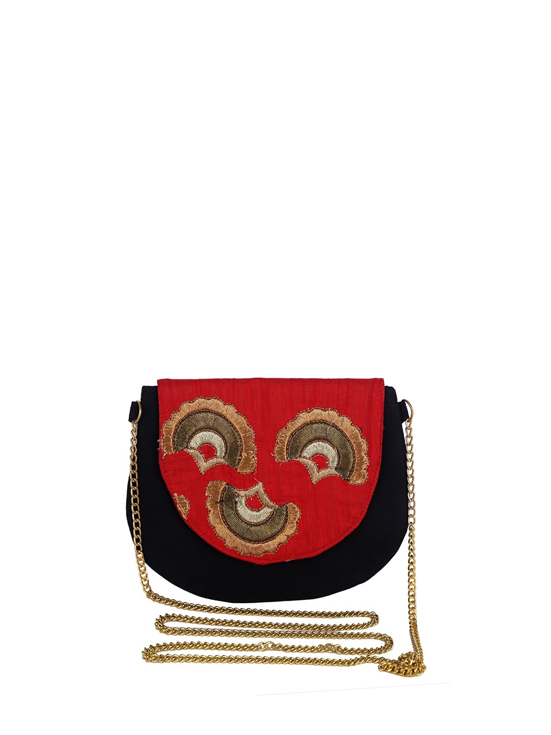 

REZZY Embroidered Half Moon Clutch, Black