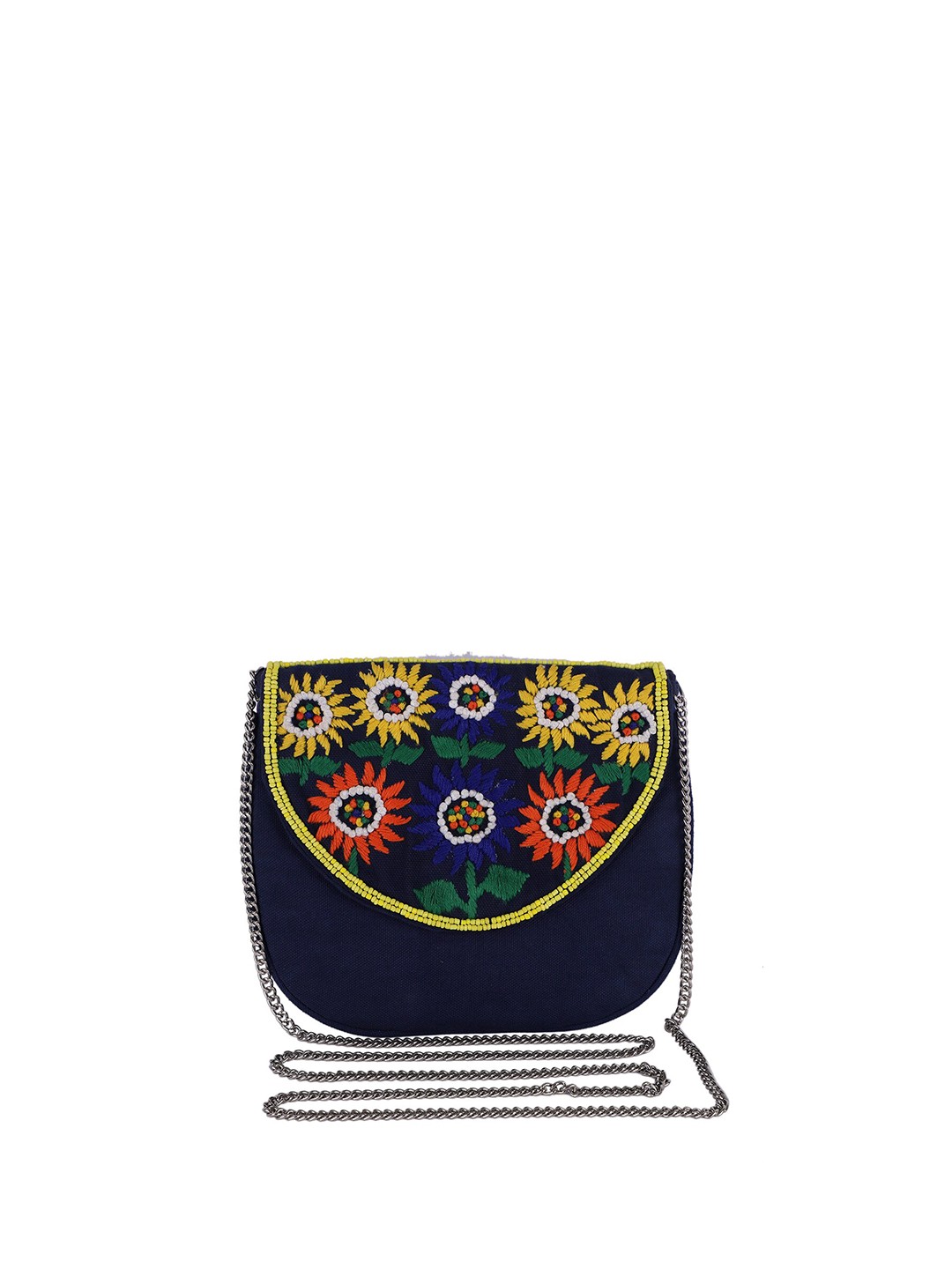 

REZZY Embroidered Half Moon Clutch, Navy blue