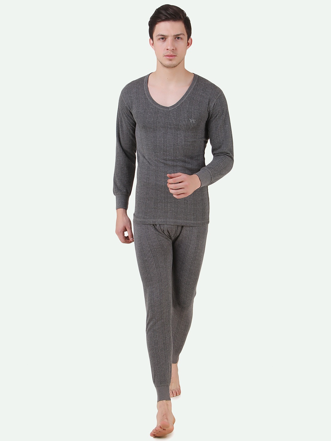 

HAP Men Ribbed V-Neck Thermal Set, Charcoal