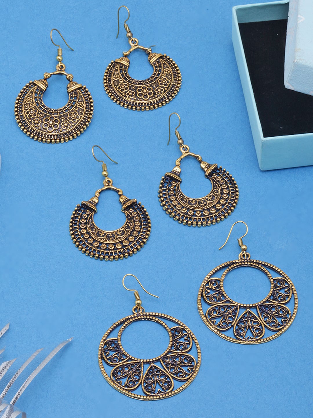 

DIVA WALK Gold-Toned Set of 3 Contemporary Chandbalis Earrings