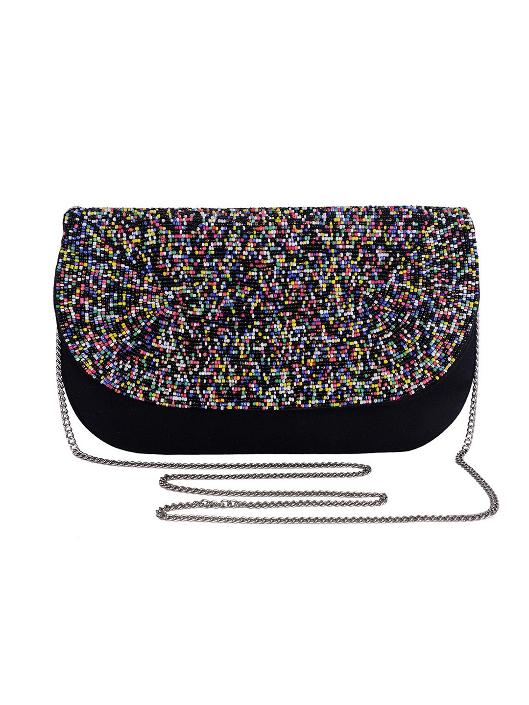

REZZY Black & White Embroidered Embroidered Envelope Clutch