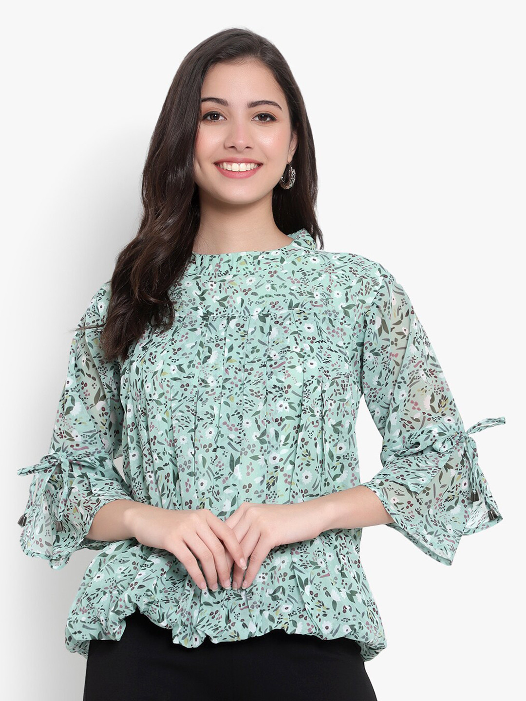 

SKY HEIGHTS Floral Printed Georgette Top, Green
