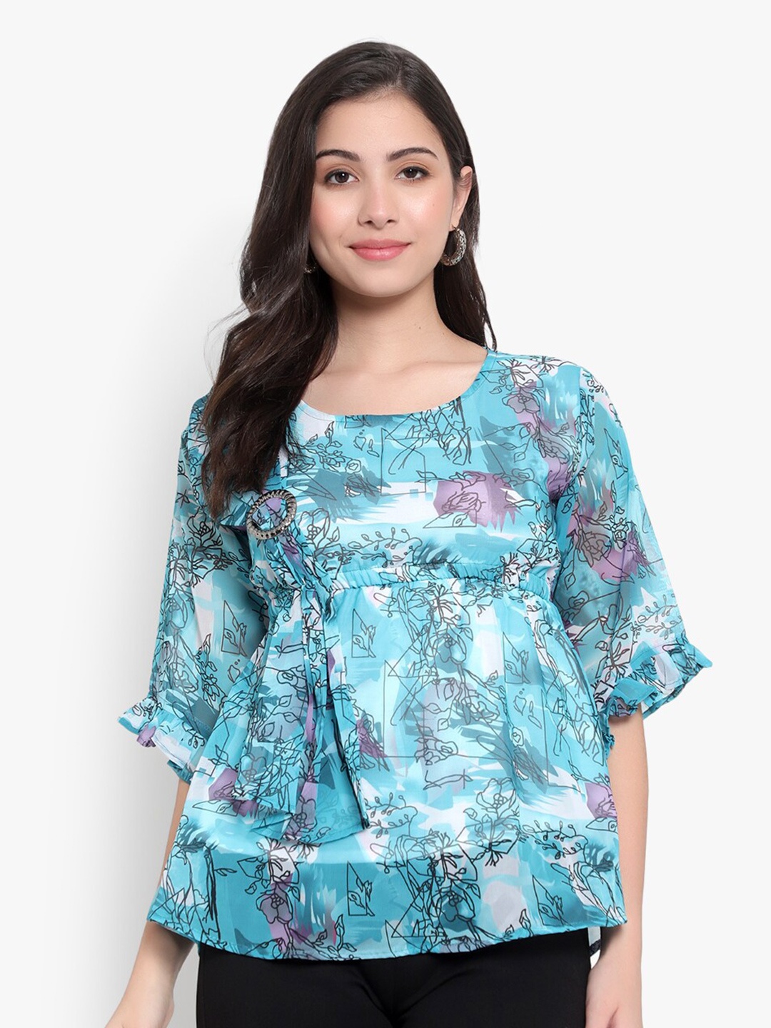 

SKY HEIGHTS Printed Georgette Empire Top, Blue